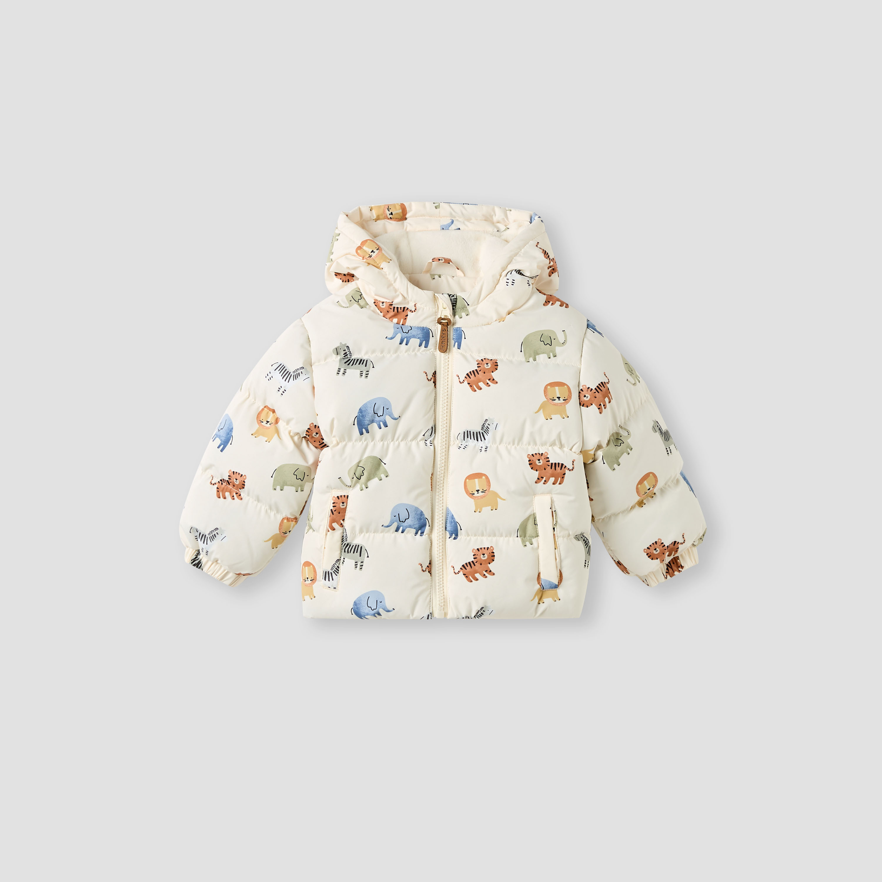 Juniors Animal Print Padded Puffer Jacket with Hood and Long Sleeves-baby-boys-clothing-jacketsandblazers-image-1