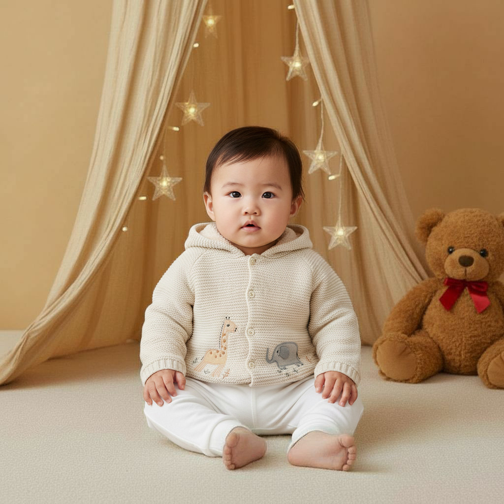 Juniors Animal Embroidered Hooded Cardigan with Long Sleeves-baby-boys-clothing-winterwear-jumpersandcardigans-image-6