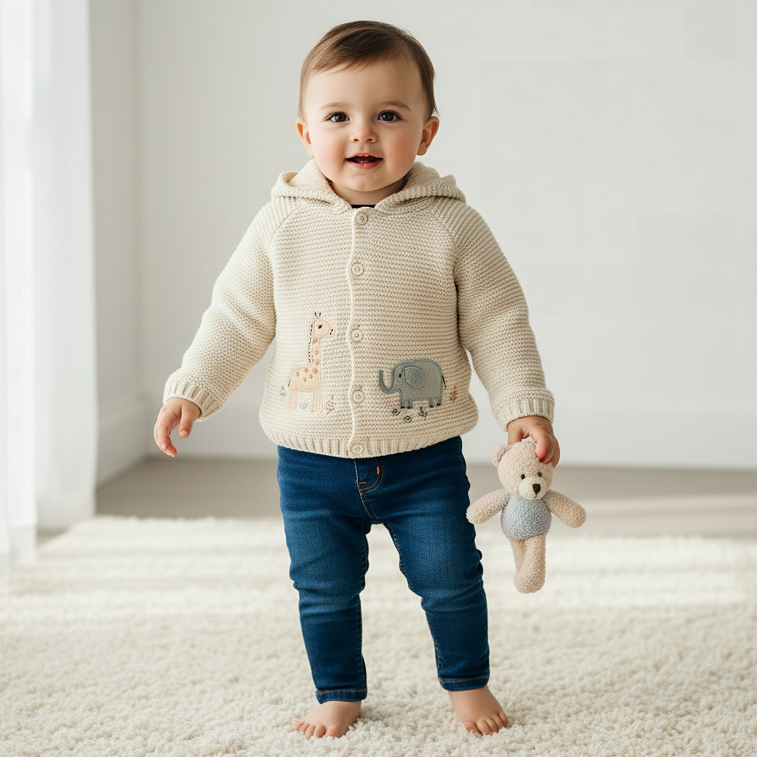 Juniors Animal Embroidered Hooded Cardigan with Long Sleeves-baby-boys-clothing-winterwear-jumpersandcardigans-image-1