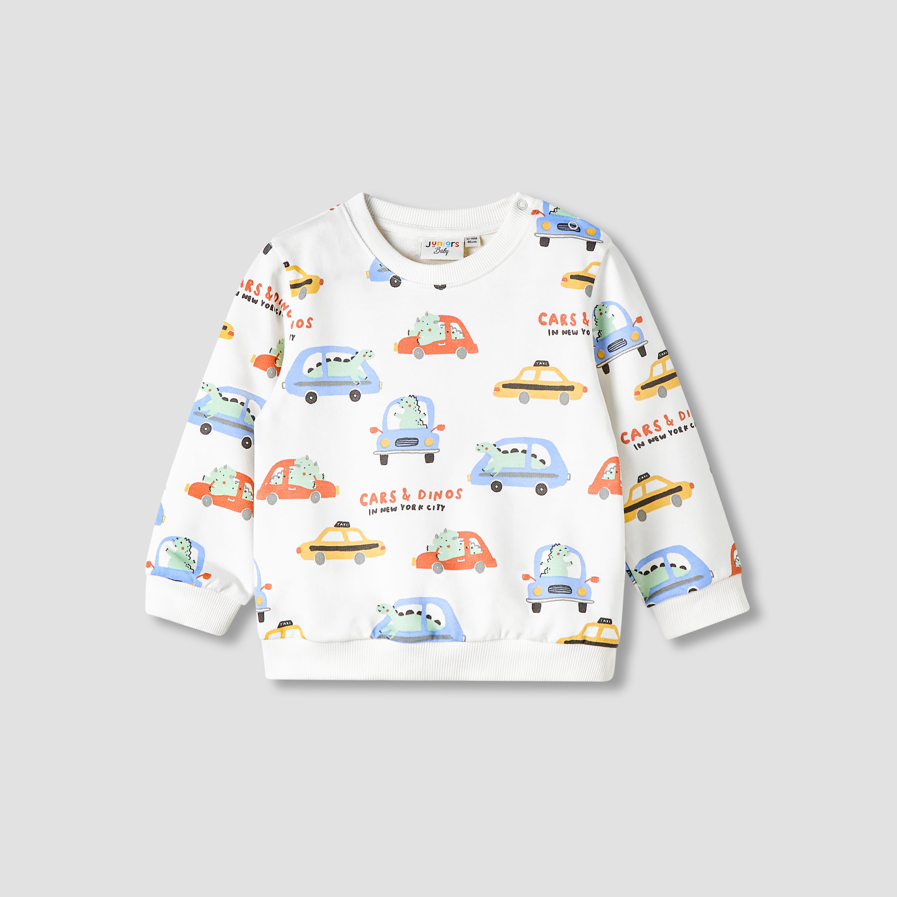 Juniors Round Neck Sweatshirt with Dinosaur and Car Print-baby-boys-clothing-sweatshirts-image-1