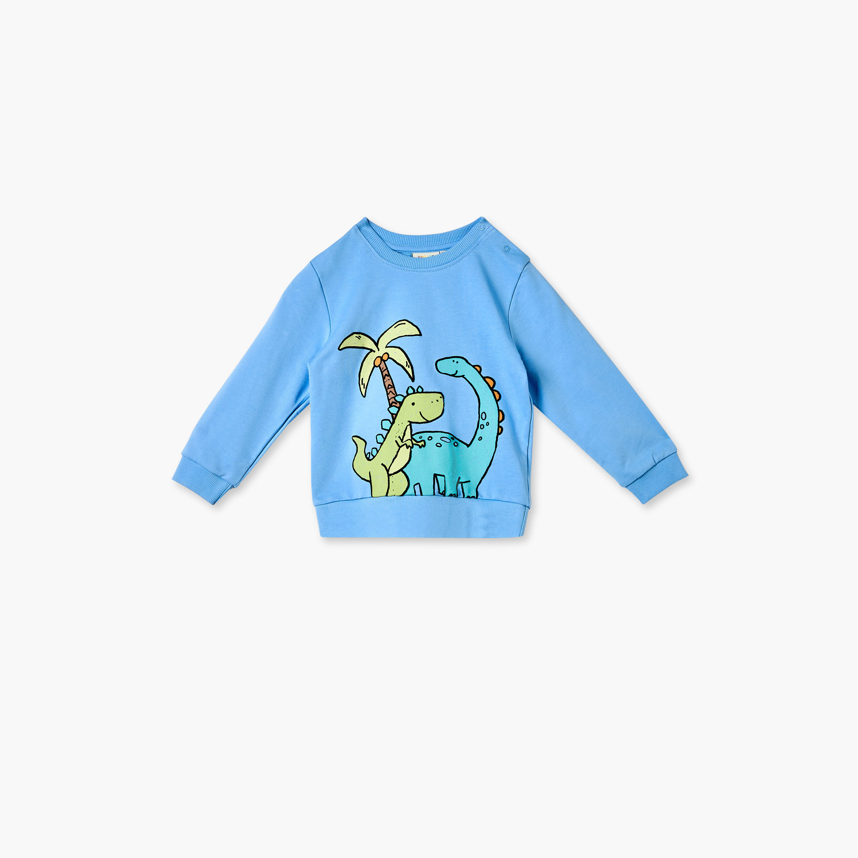 Juniors Dinosaur Print Sweatshirt with Button Closure and Long Sleeves-baby-boys-clothing-sweatshirts-image-1