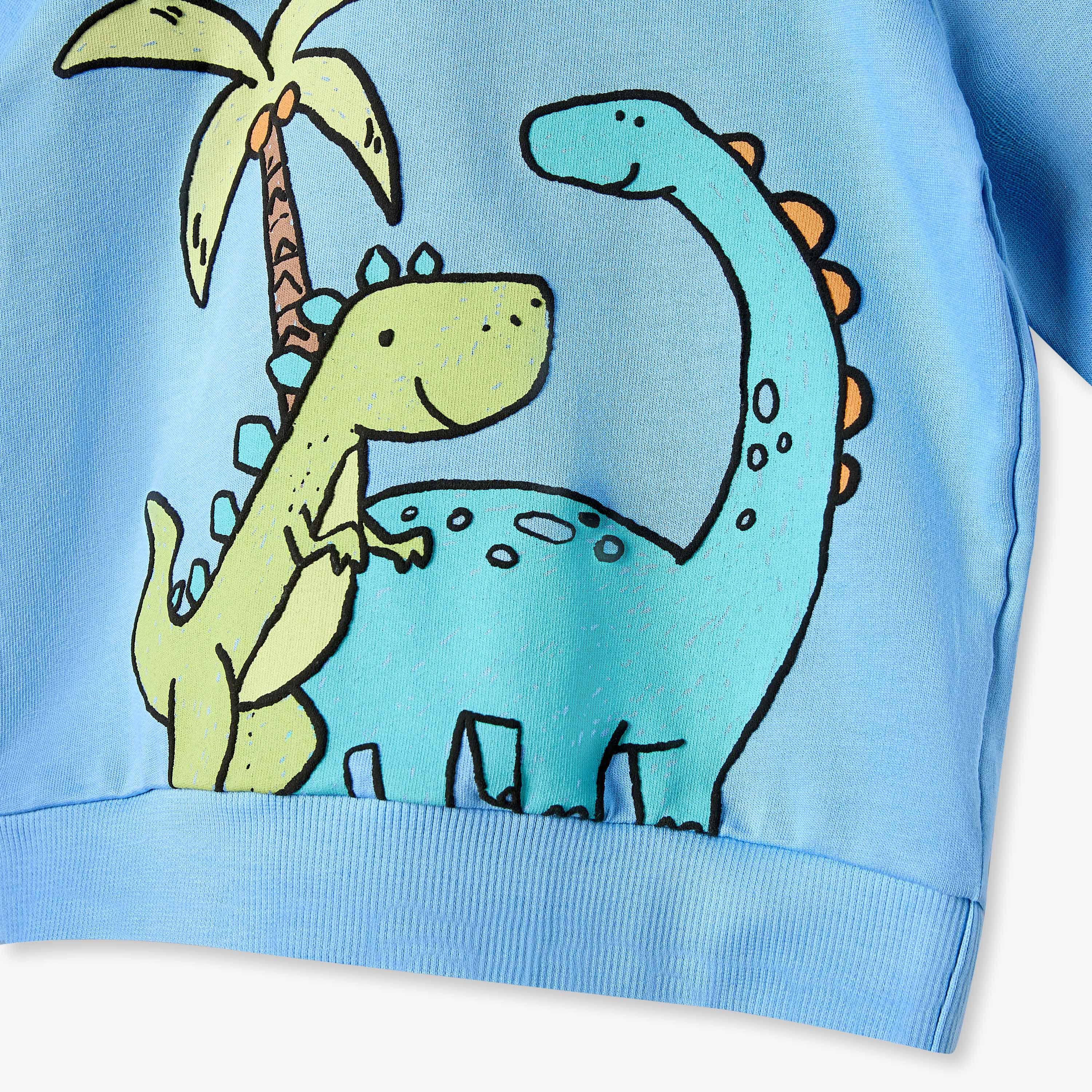 Juniors Dinosaur Print Sweatshirt with Button Closure and Long Sleeves-baby-boys-clothing-sweatshirts-image-3