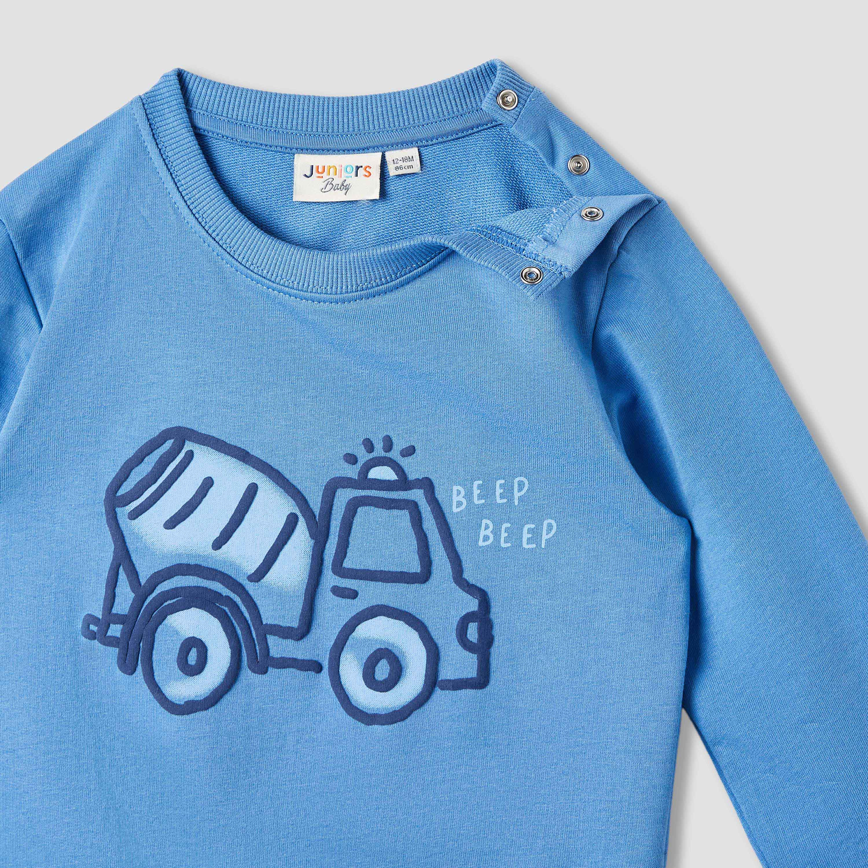 Juniors Vehicle Print Sweatshirt with Long Sleeves-baby-boys-clothing-sweatshirts-image-3