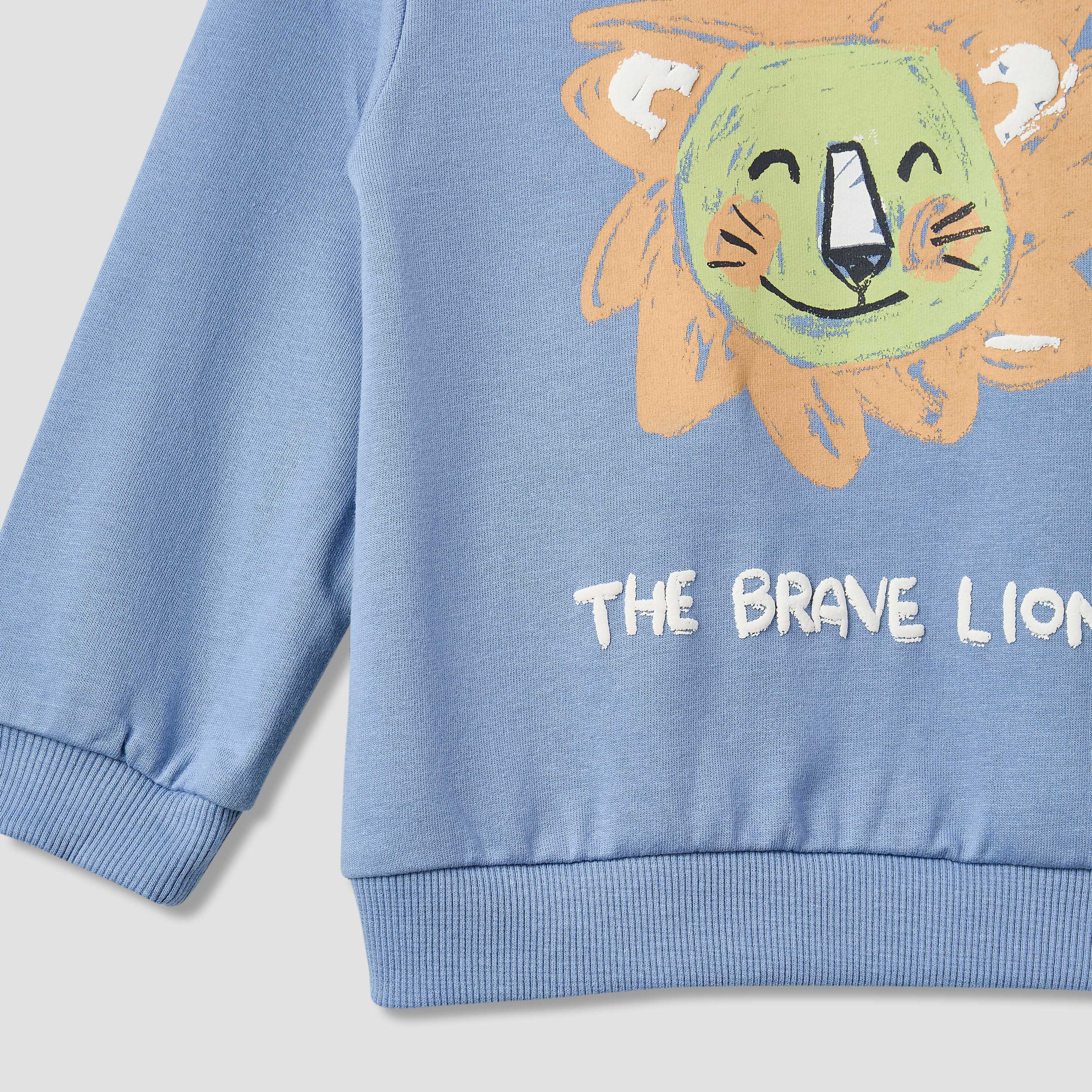 Juniors Lion Print Sweatshirt with Long Sleeves-baby-boys-clothing-sweatshirts-image-3