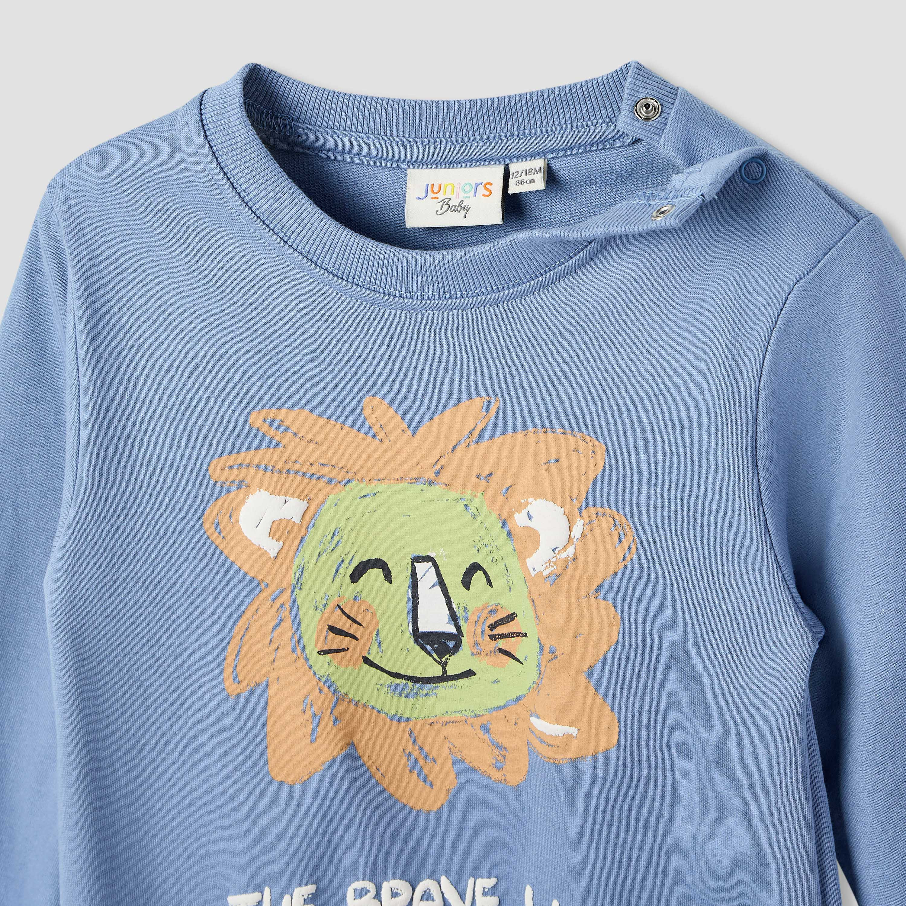 Juniors Lion Print Sweatshirt with Long Sleeves-baby-boys-clothing-sweatshirts-image-4