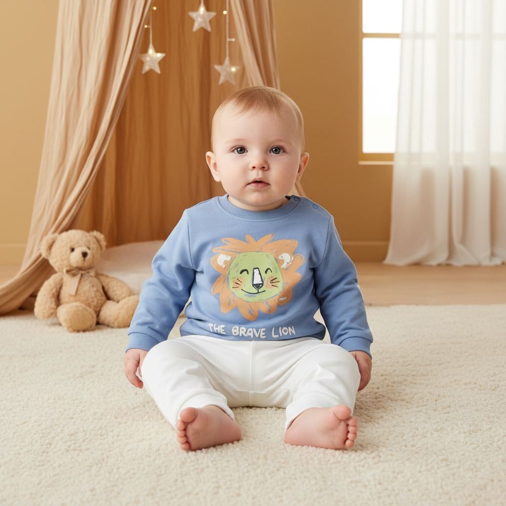 Juniors Lion Print Sweatshirt with Long Sleeves-baby-boys-clothing-sweatshirts-image-5