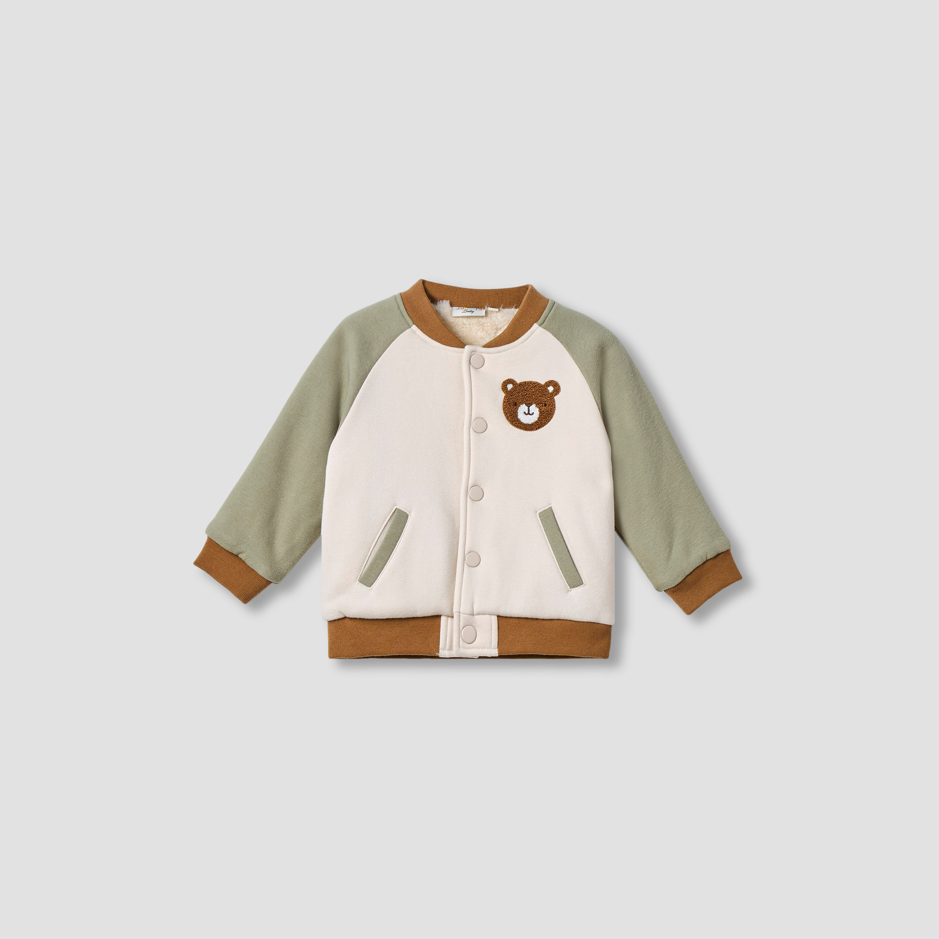 Juniors Bear Applique Button Through Jacket with Pockets-baby-boys-clothing-jacketsandblazers-image-1