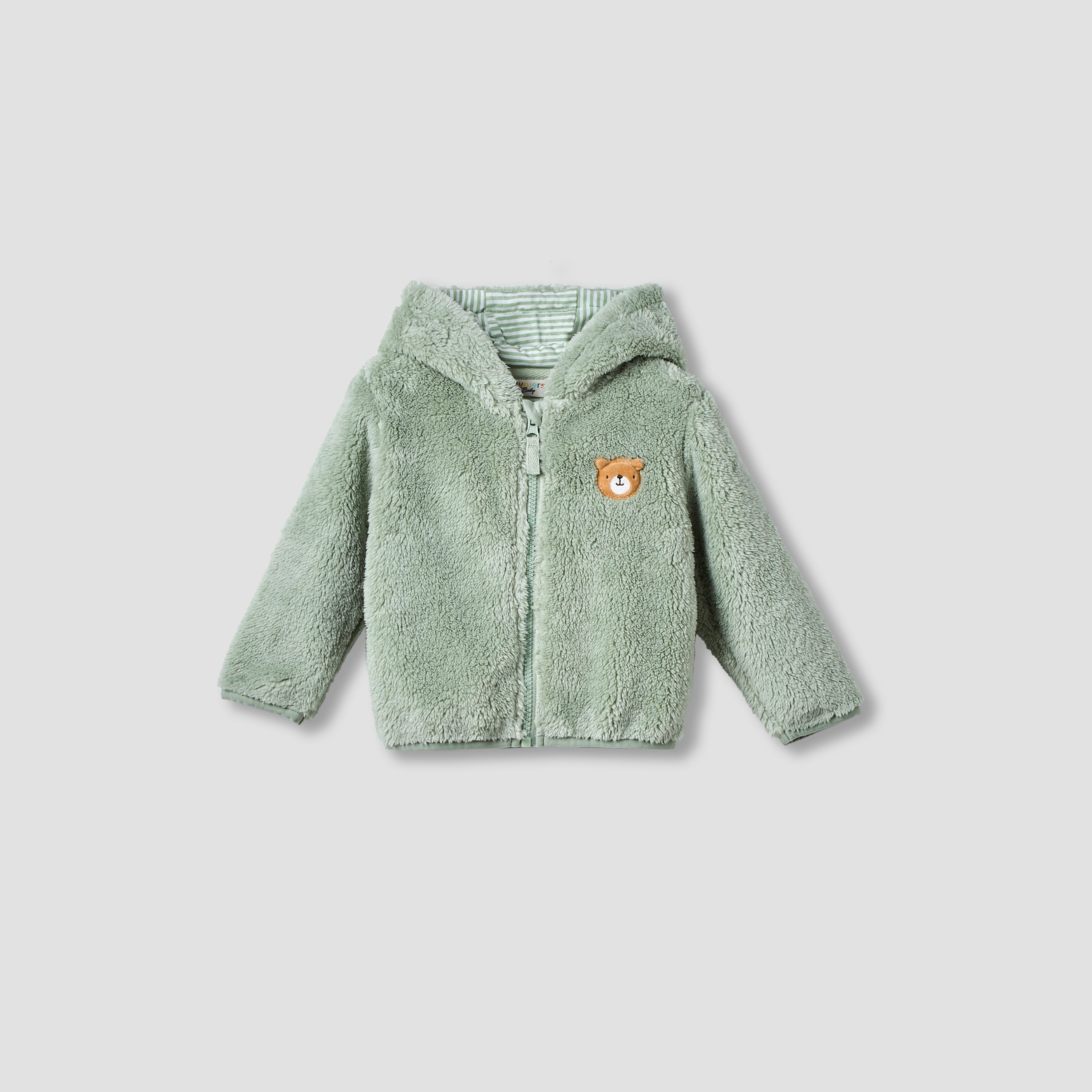Juniors Bear Applique Zip Through Hoodie with Long Sleeves-baby-boys-clothing-winterwear-jacketsandblazers-image-1