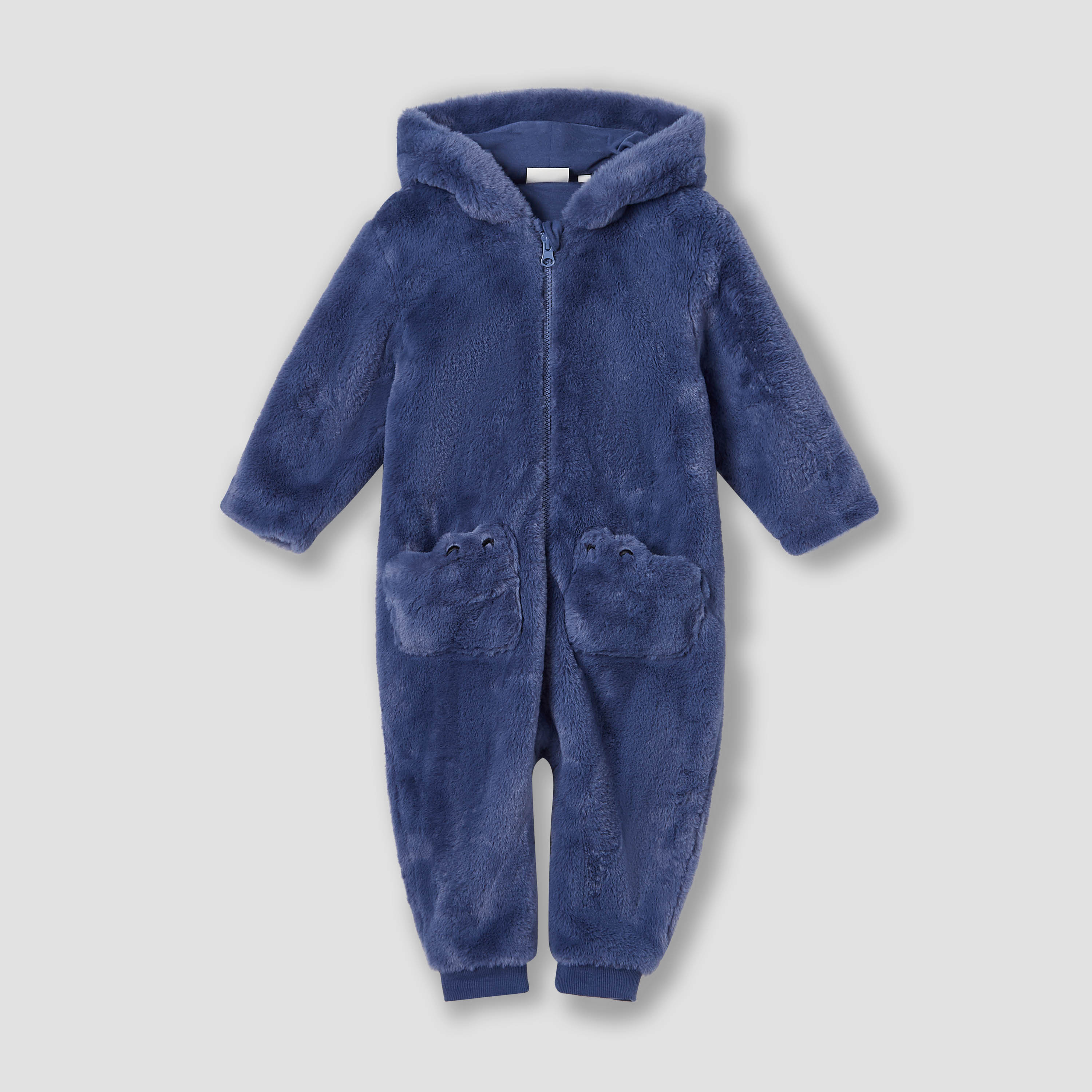 Juniors Applique Detail Hooded Coverall with Long Sleeves and Zip Closure-baby-boys-clothing-nightwear-sleepsuits-image-1