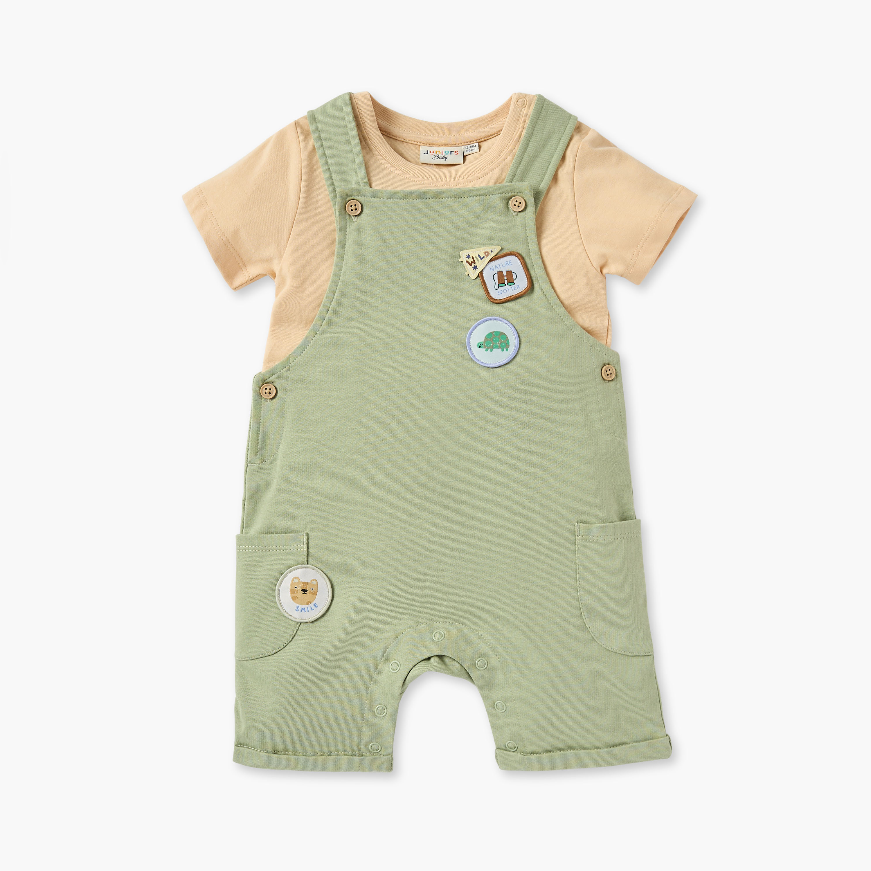Juniors Applique Detail Dungaree and T-shirt Set-baby-boys-clothing-setsandcoords-image-1