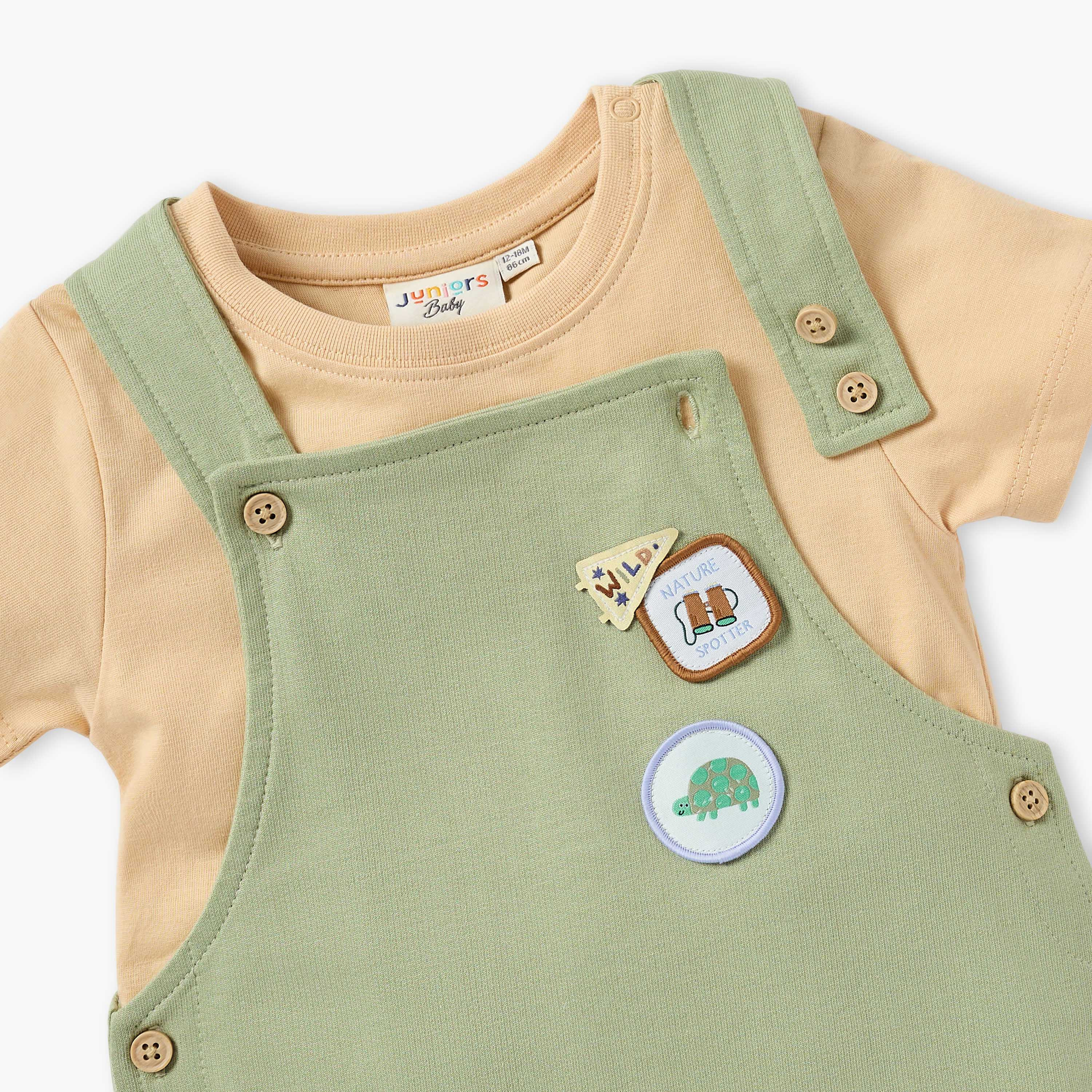 Juniors Applique Detail Dungaree and T-shirt Set-baby-boys-clothing-setsandcoords-image-4