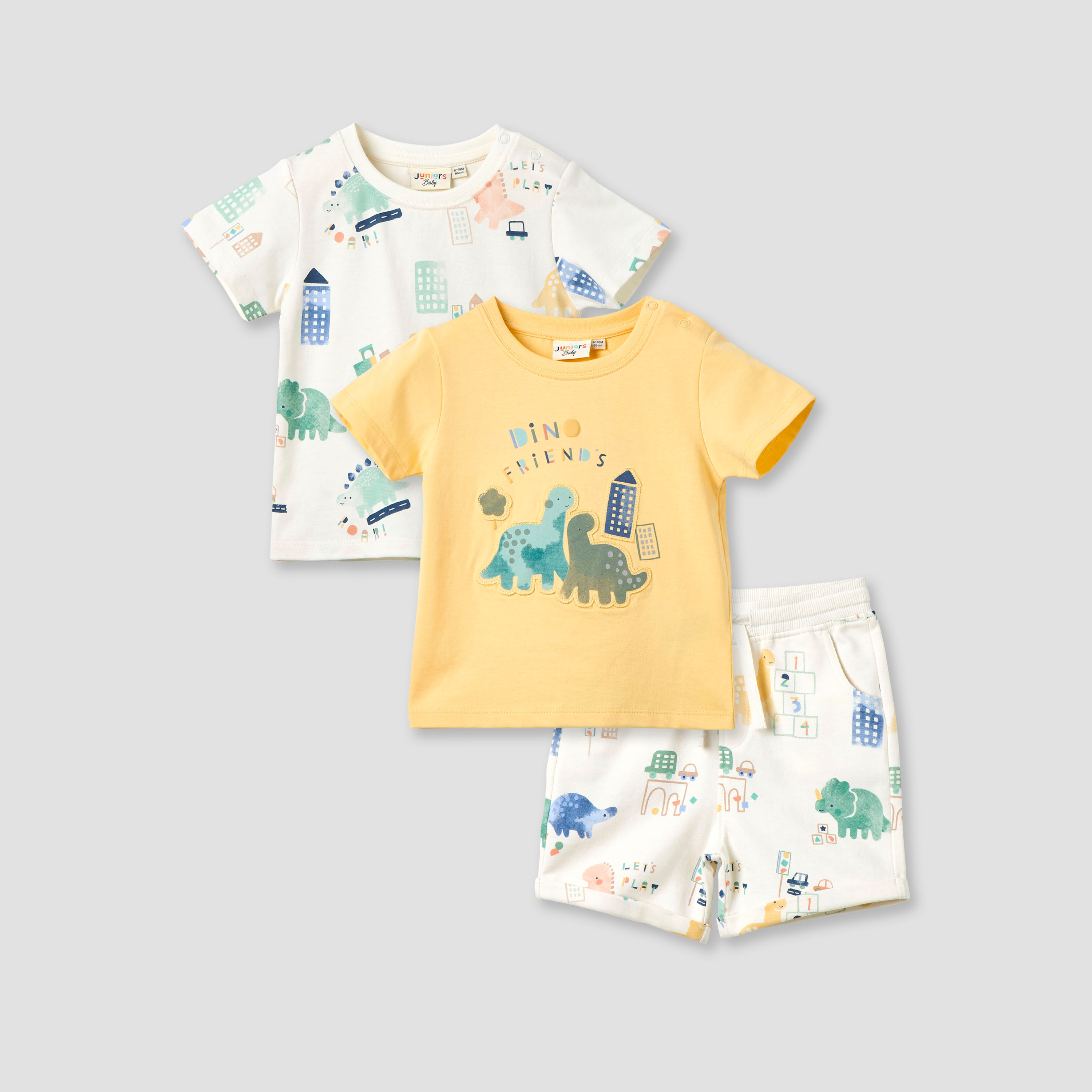 طقم شورت وتيشيرت 3 قطع بطبعات ديناصور من جونيورز-baby-boys-clothing-setsandcoords-image-1