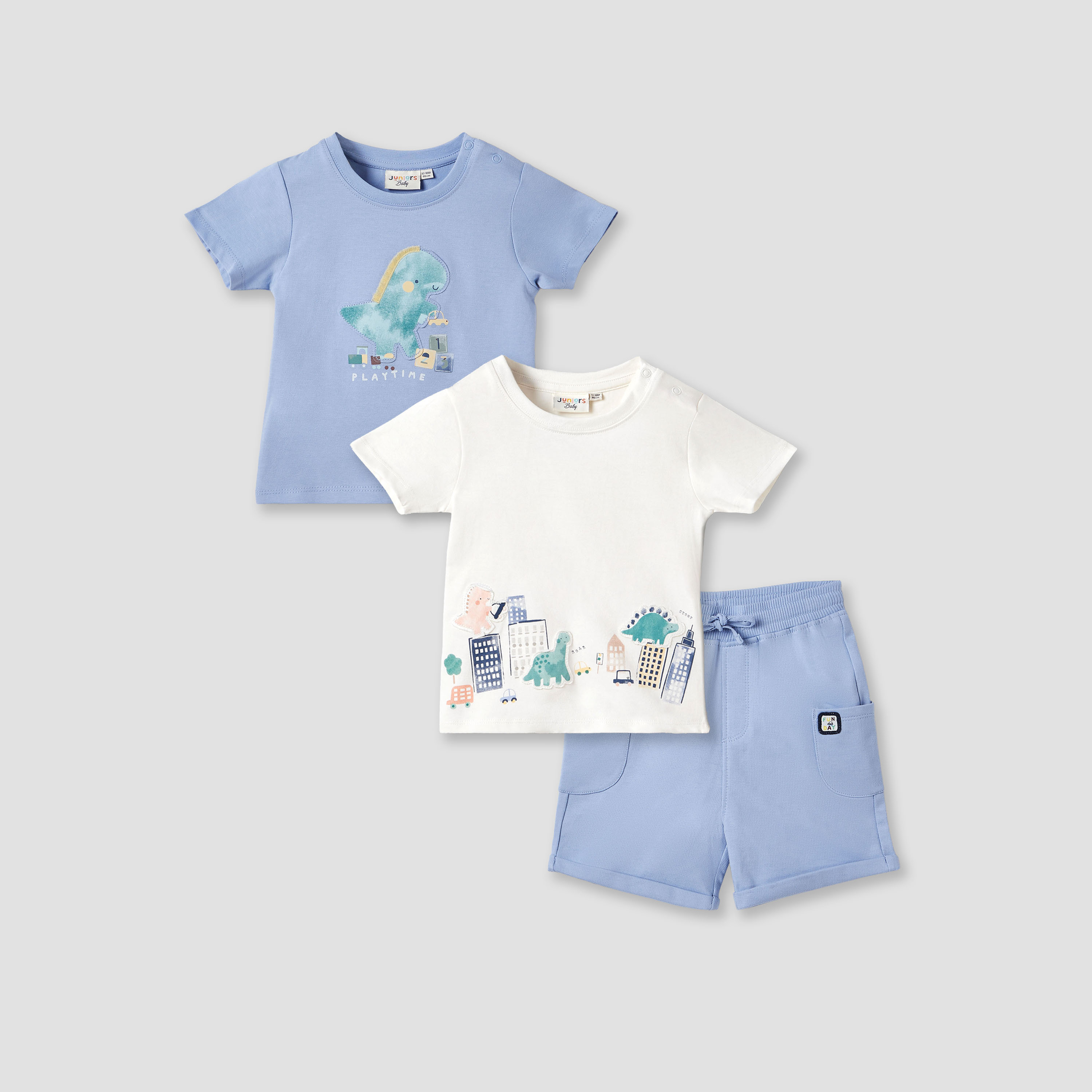Juniors Dinosaur Applique 3-Piece T-shirts and Shorts Set-baby-boys-clothing-setsandcoords-image-1