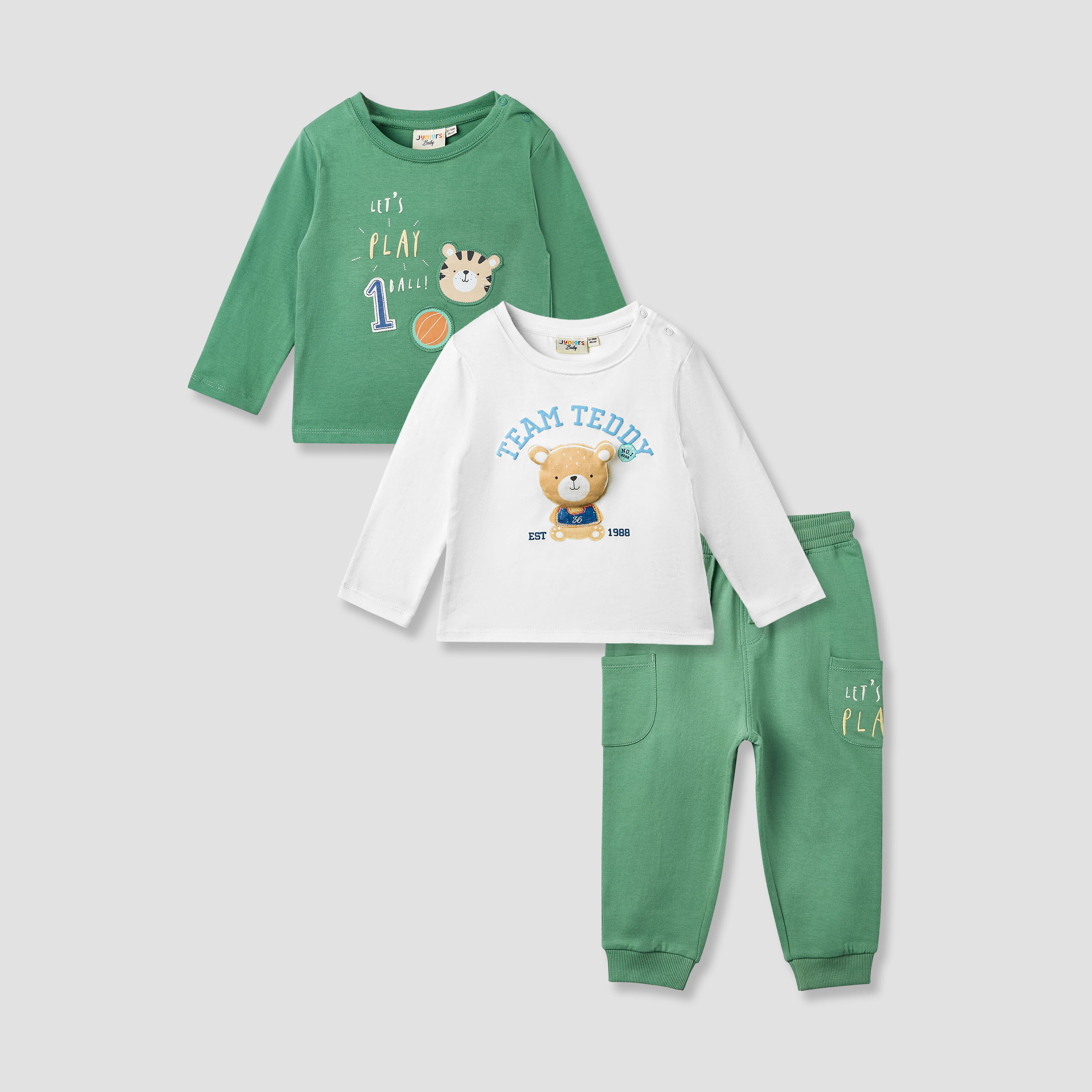 طقم تيشيرت وبنطلون رياضي 3 قطع بطبعات من جونيورز-baby-boys-clothing-setsandcoords-image-1