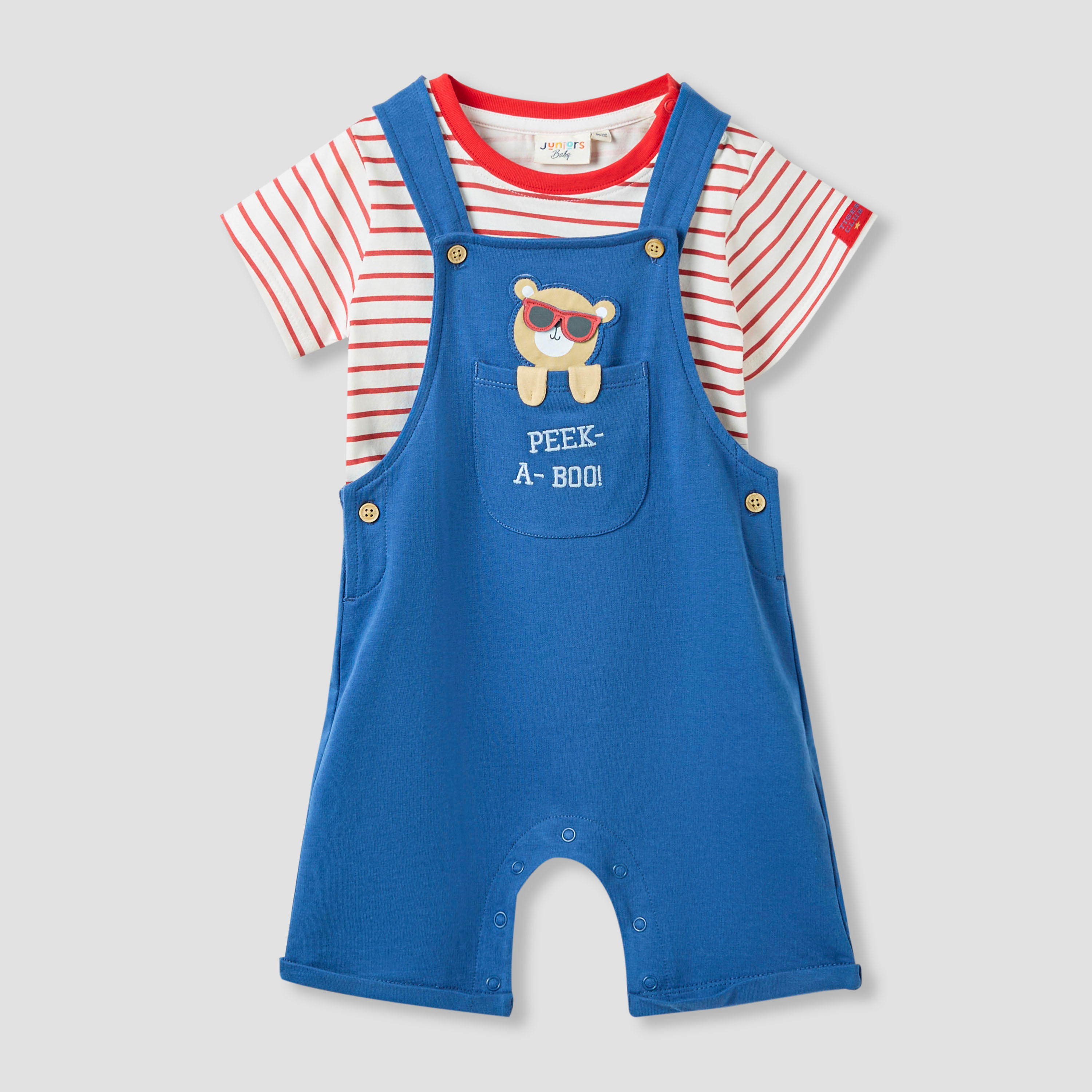 طقم دنغري وتيشيرت مخطط من جونيورز-baby-boys-clothing-setsandcoords-image-1