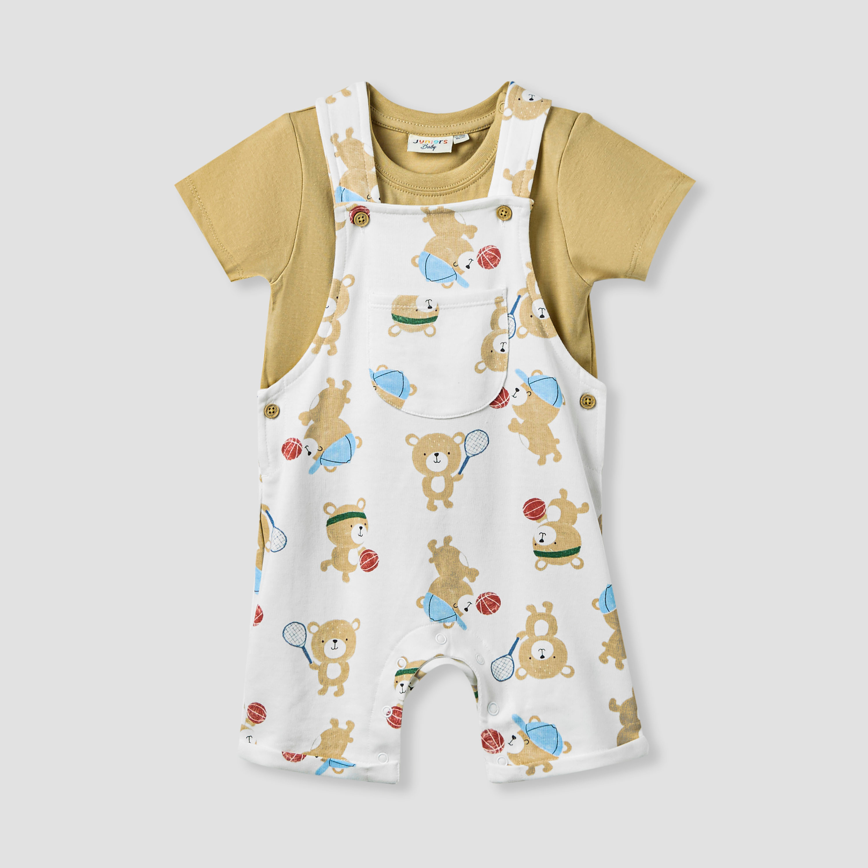 Juniors Bear Print Dungaree and T-shirt Set-baby-boys-clothing-setsandcoords-image-1