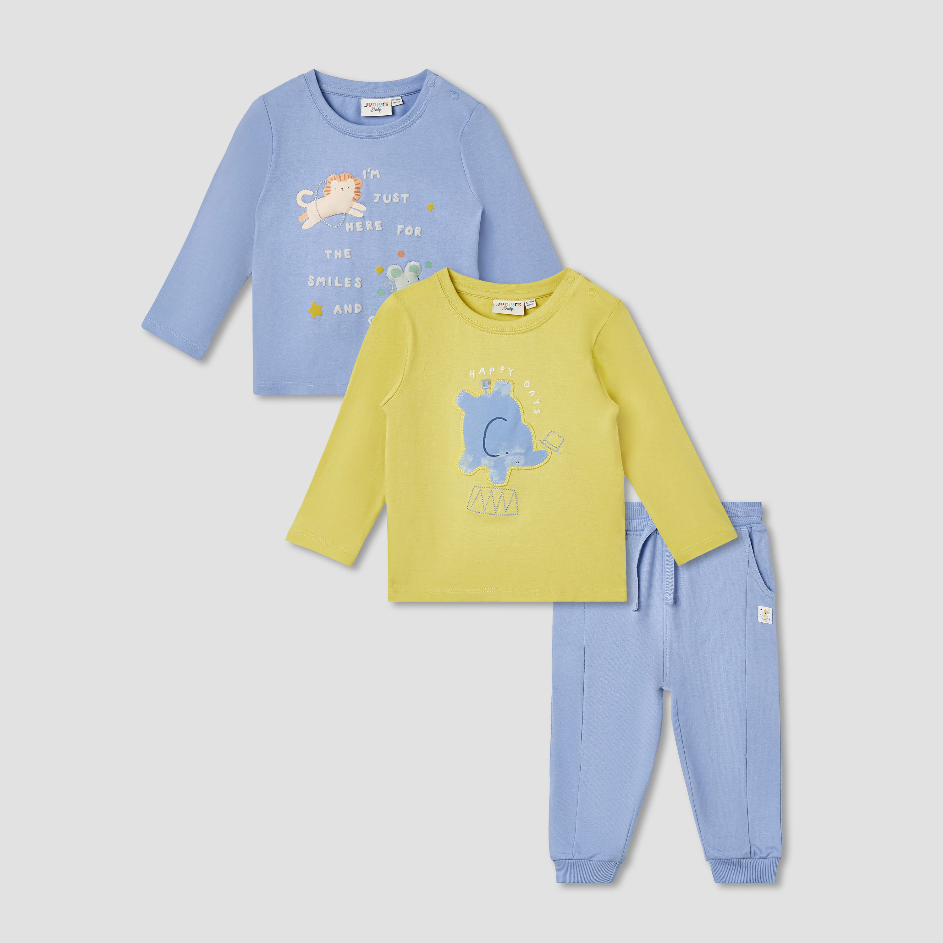 طقم بنطلون رياضي وتيشيرت بزخارف حيوان 3 قطع من جونيورز-baby-boys-clothing-setsandcoords-image-1