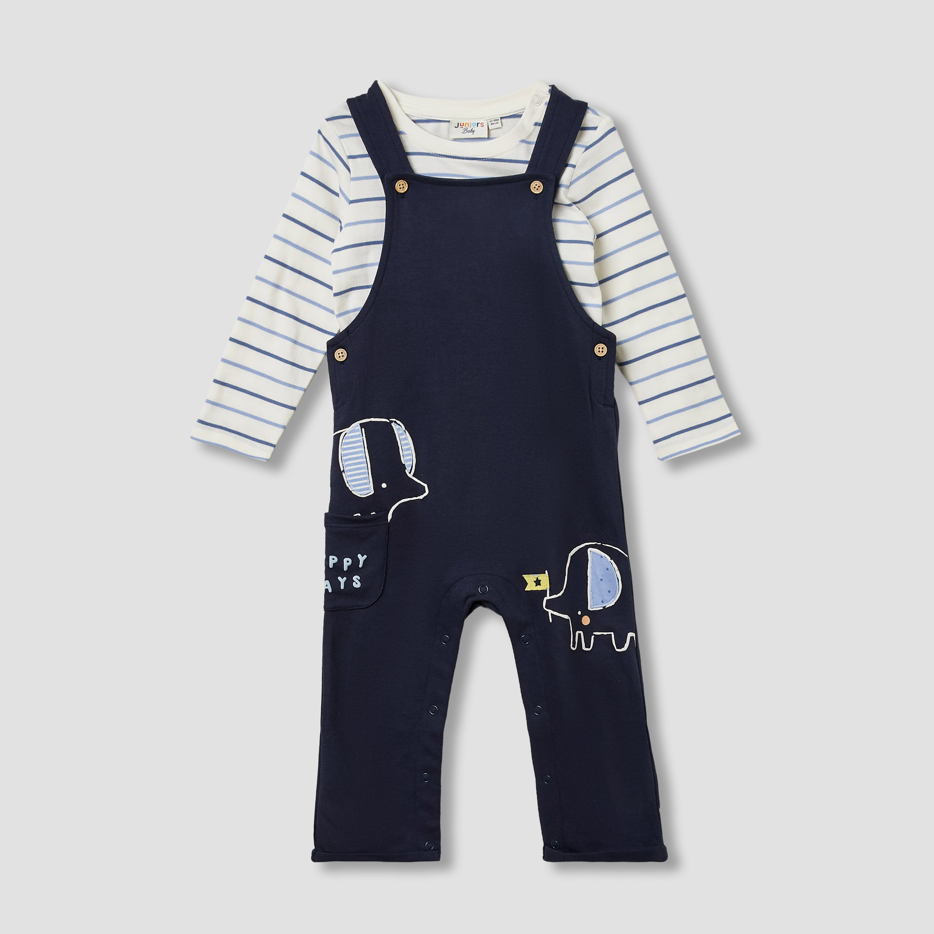 Juniors Elephant Applique Dungaree and T-shirt Set-baby-boys-clothing-setsandcoords-image-1