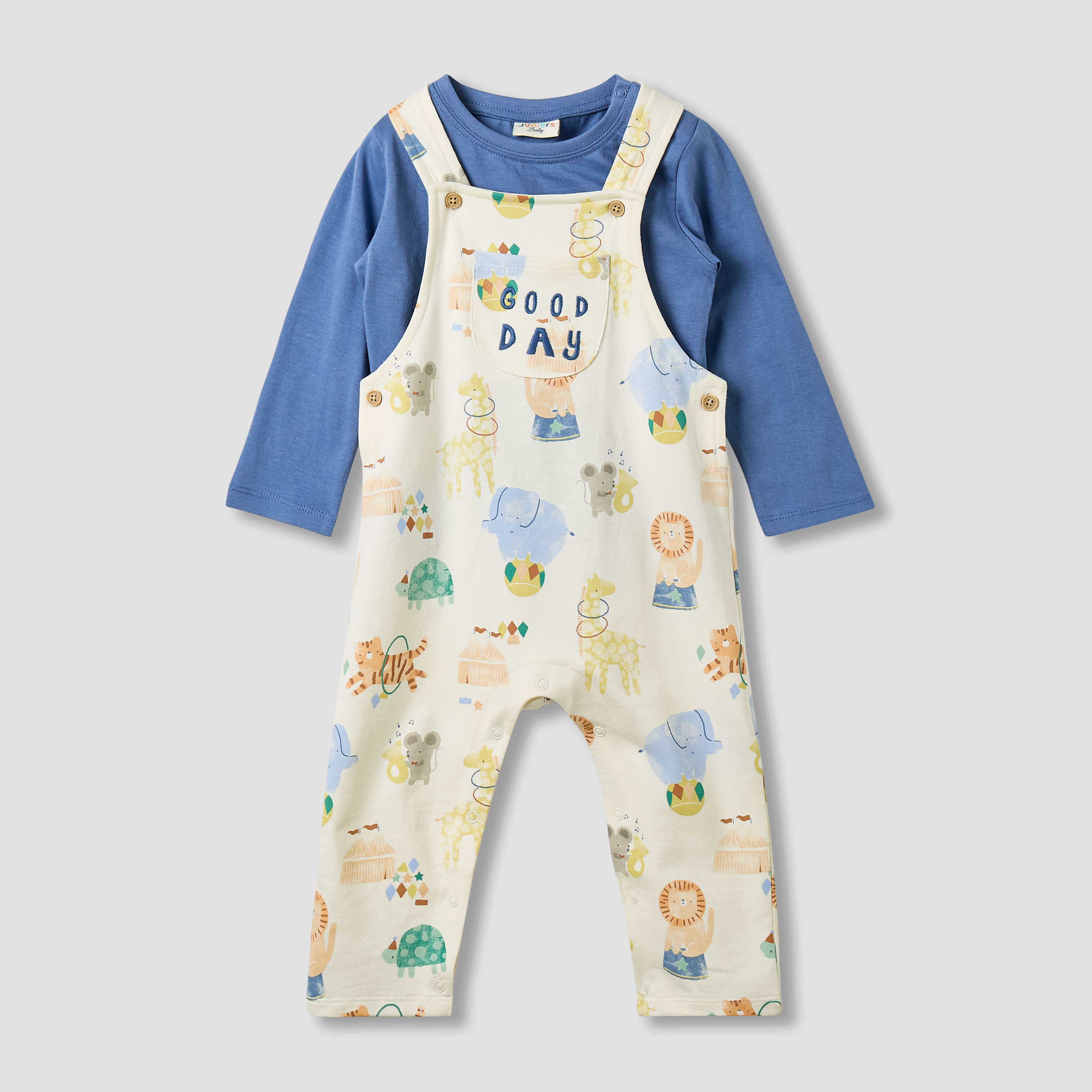 Juniors Boys T-shirt and Dungaree Set with Safari Print - Cotton - Long Sleeves - Crew Neck-baby-boys-clothing-setsandcoords-image-1