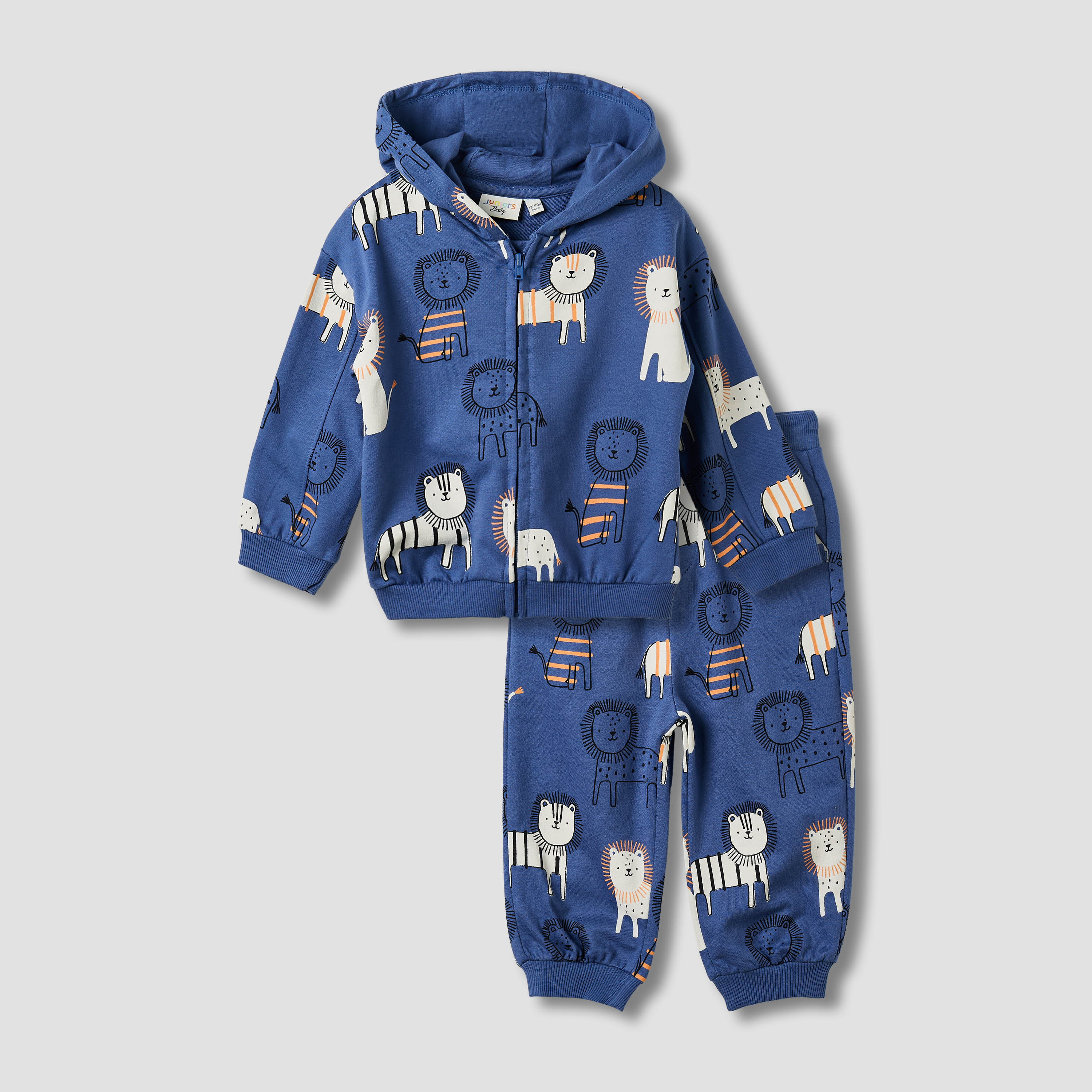 Juniors Boys Sweatshirt and Joggers Set with Safari Print - Cotton - Long Sleeves - Hood-baby-boys-clothing-winterwear-setsandcoords-image-1