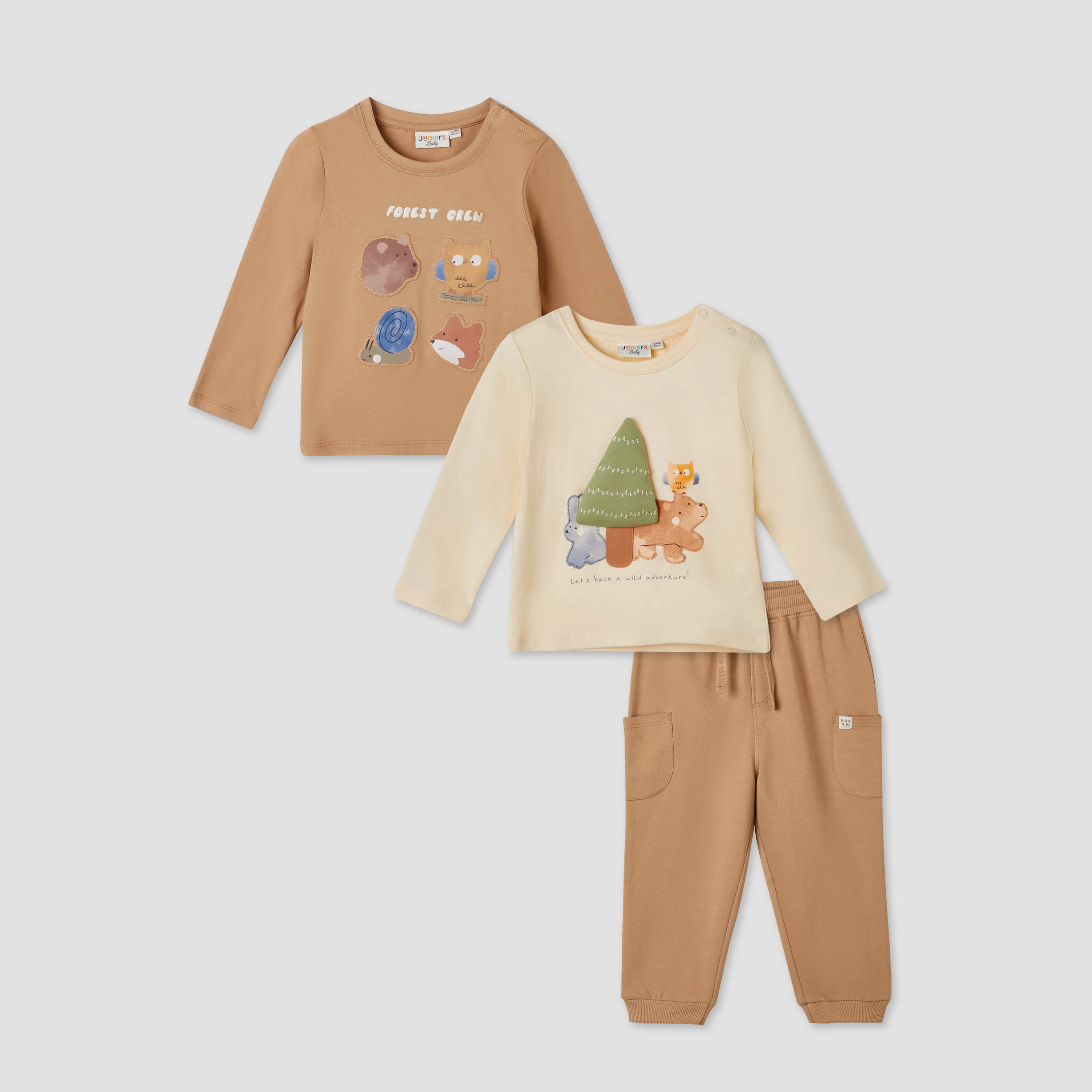 Juniors Boys T-shirt and Joggers Set with Print - Cotton - Long Sleeves - Crew Neck - Set of 3-baby-boys-clothing-setsandcoords-image-1