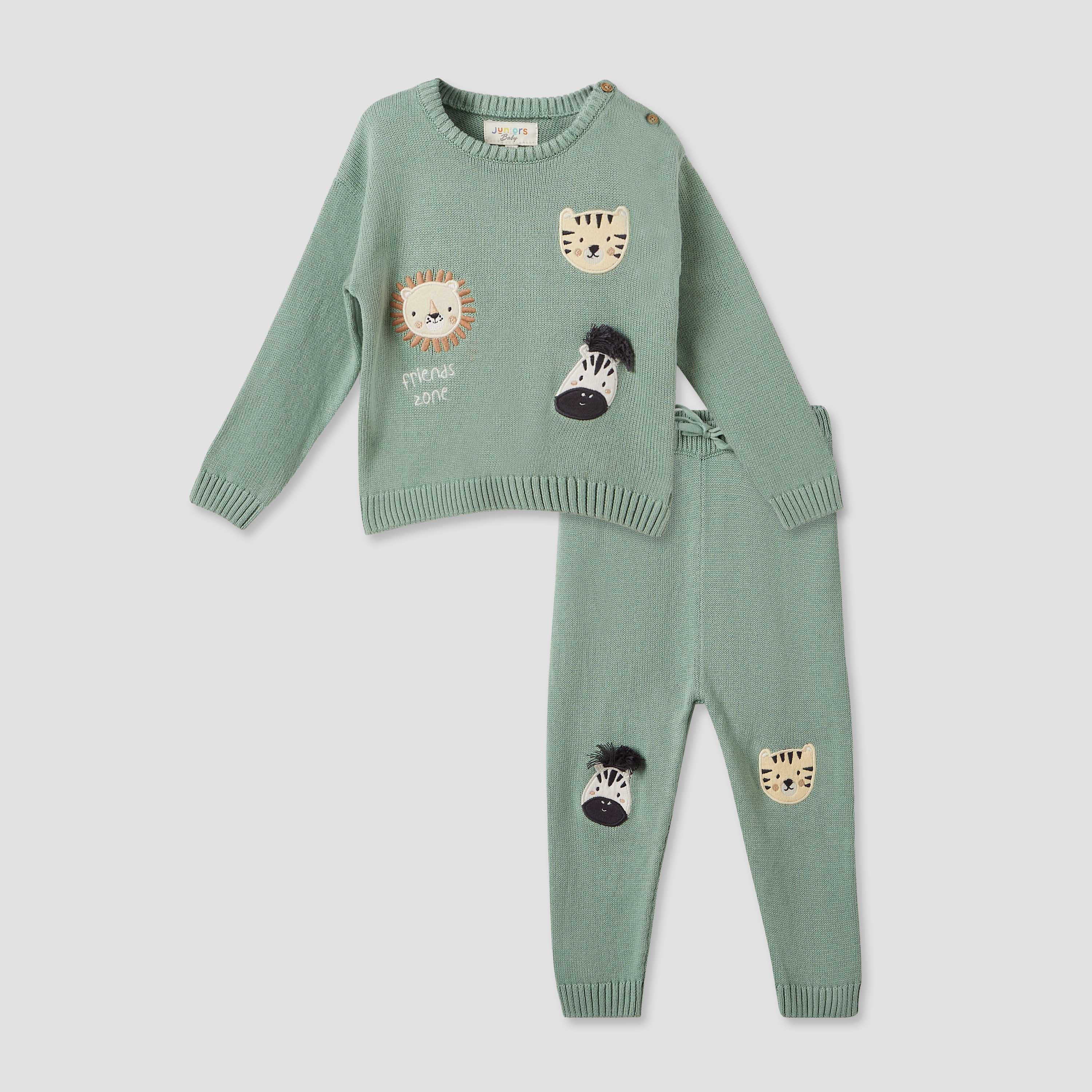 Juniors Animal Applique Sweater and Joggers Set-baby-boys-clothing-winterwear-setsandcoords-image-1