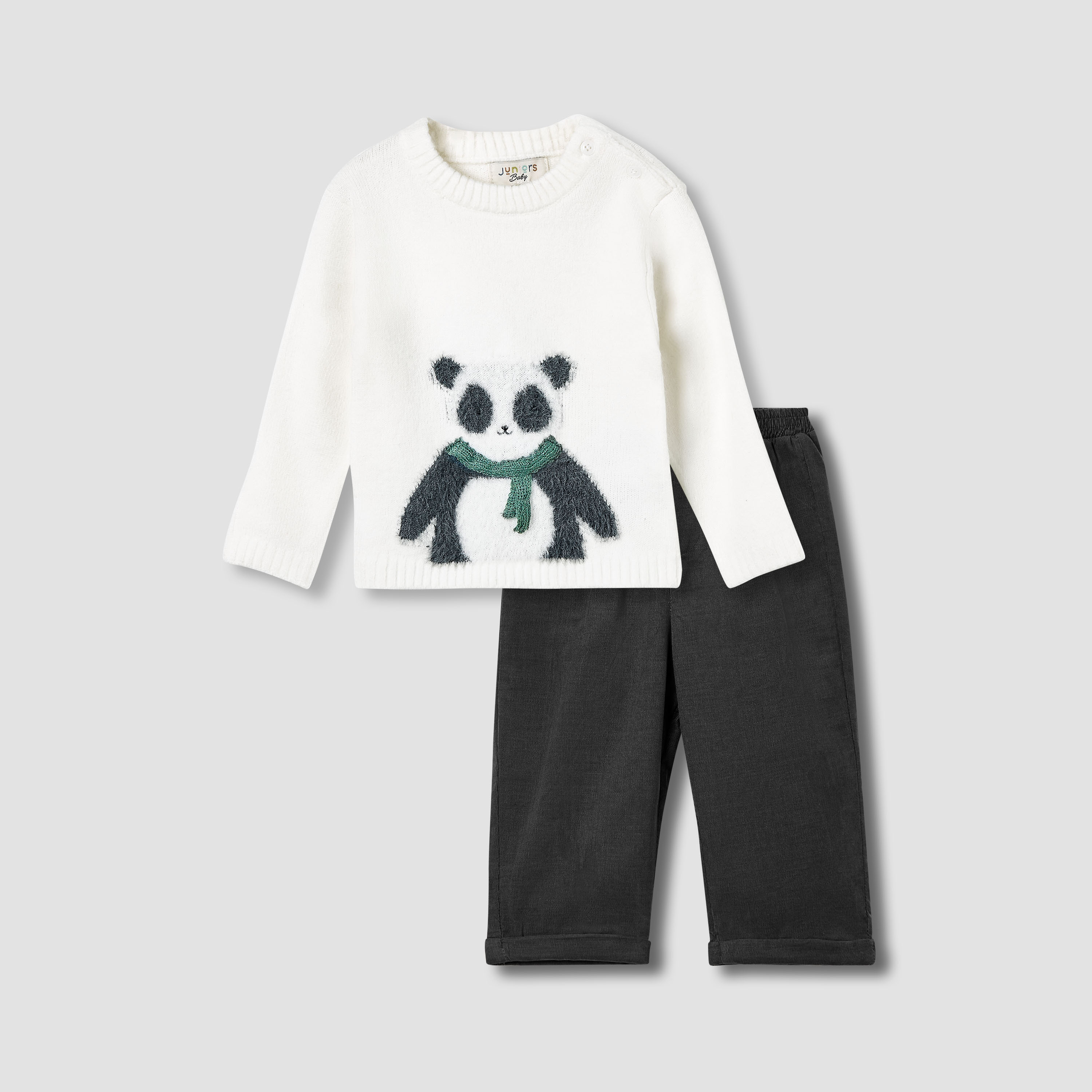 Juniors Boys Sweater and Pants Set with Panda Detail - Polyester Blend - Long Sleeves - Crew Neck-baby-boys-clothing-winterwear-setsandcoords-image-1