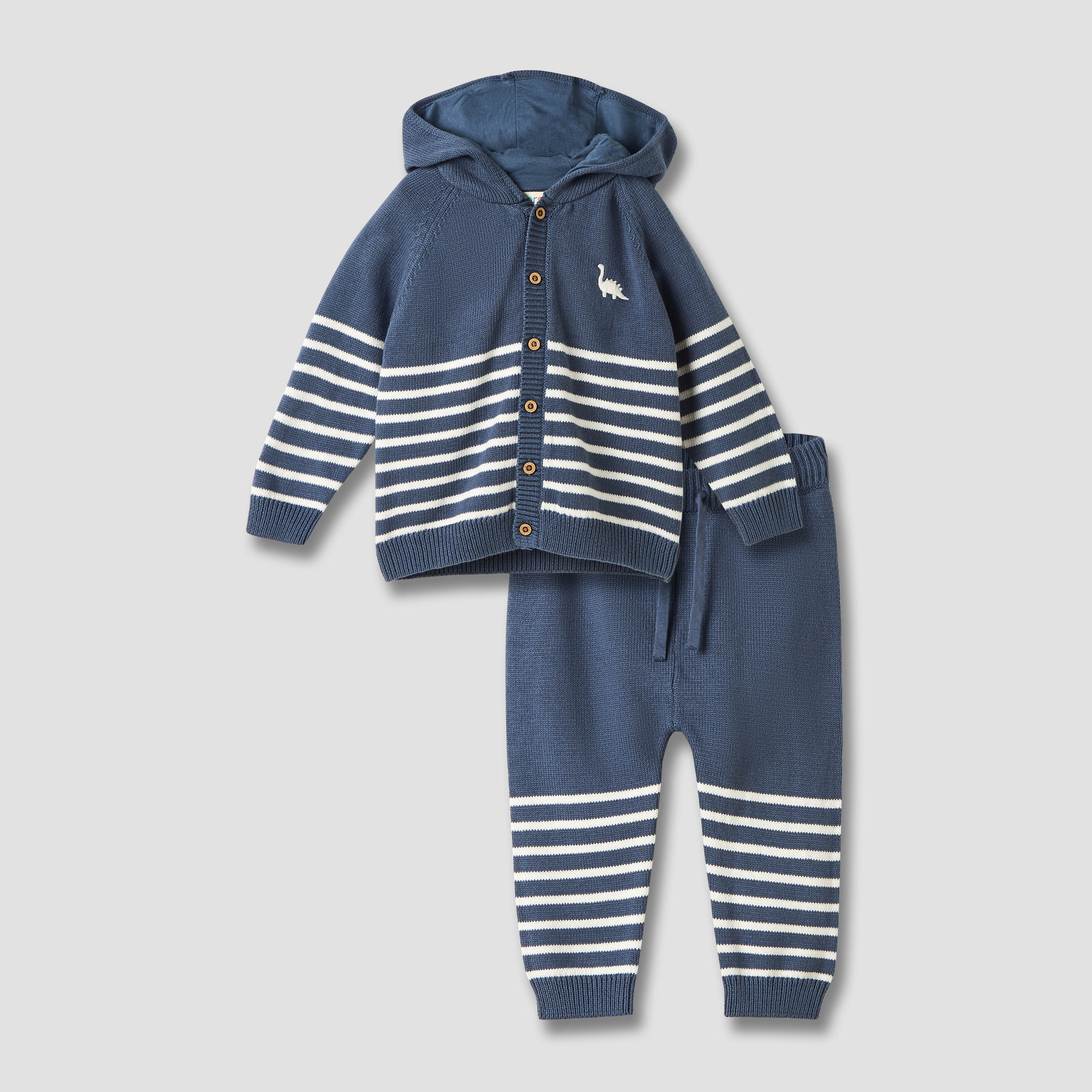 Juniors Striped Hooded Cardigan and Joggers Set-baby-boys-clothing-winterwear-setsandcoords-image-1