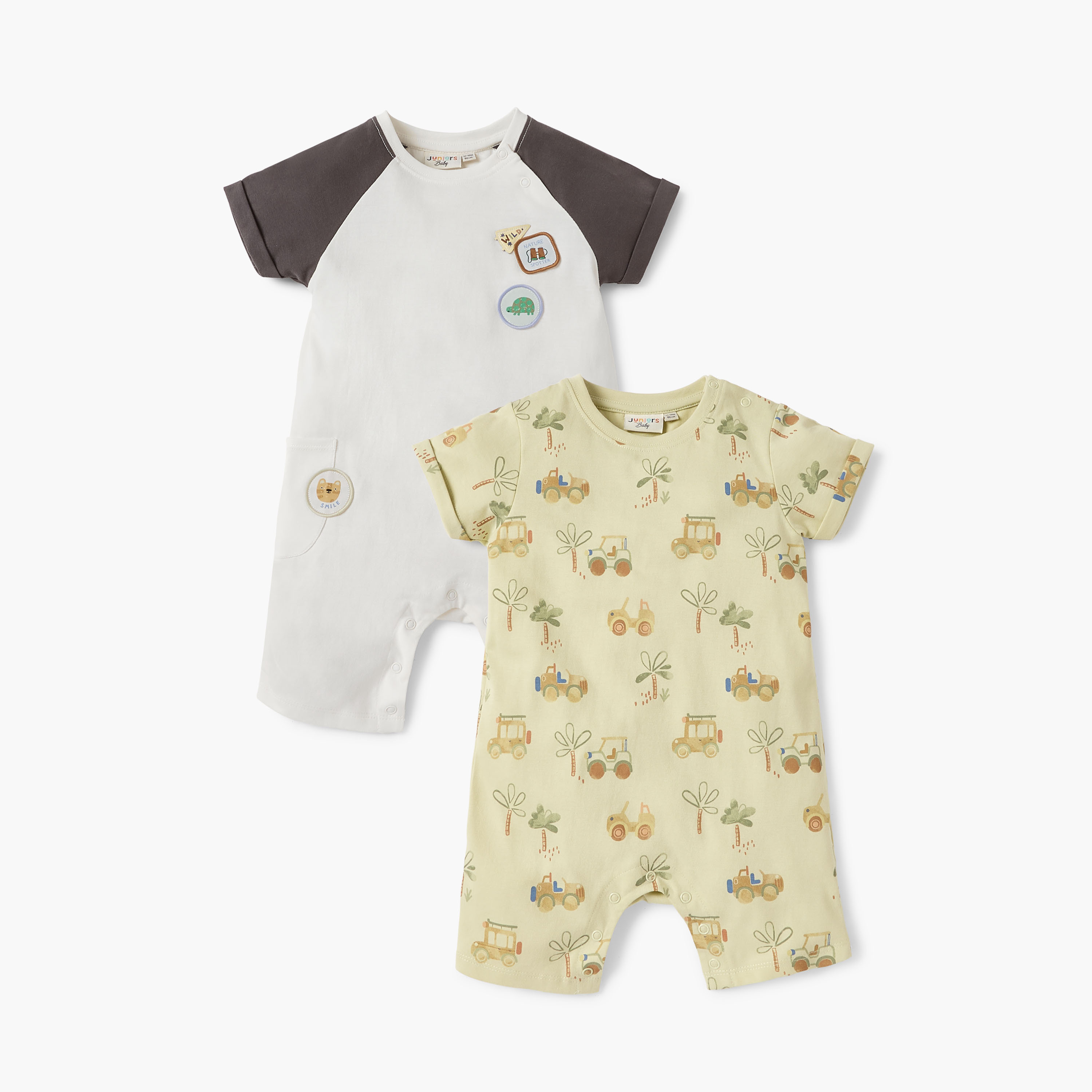 Juniors Assorted Romper with Short Sleeves and Button Closure - Set of 2-baby-boys-clothing-rompers-image-1