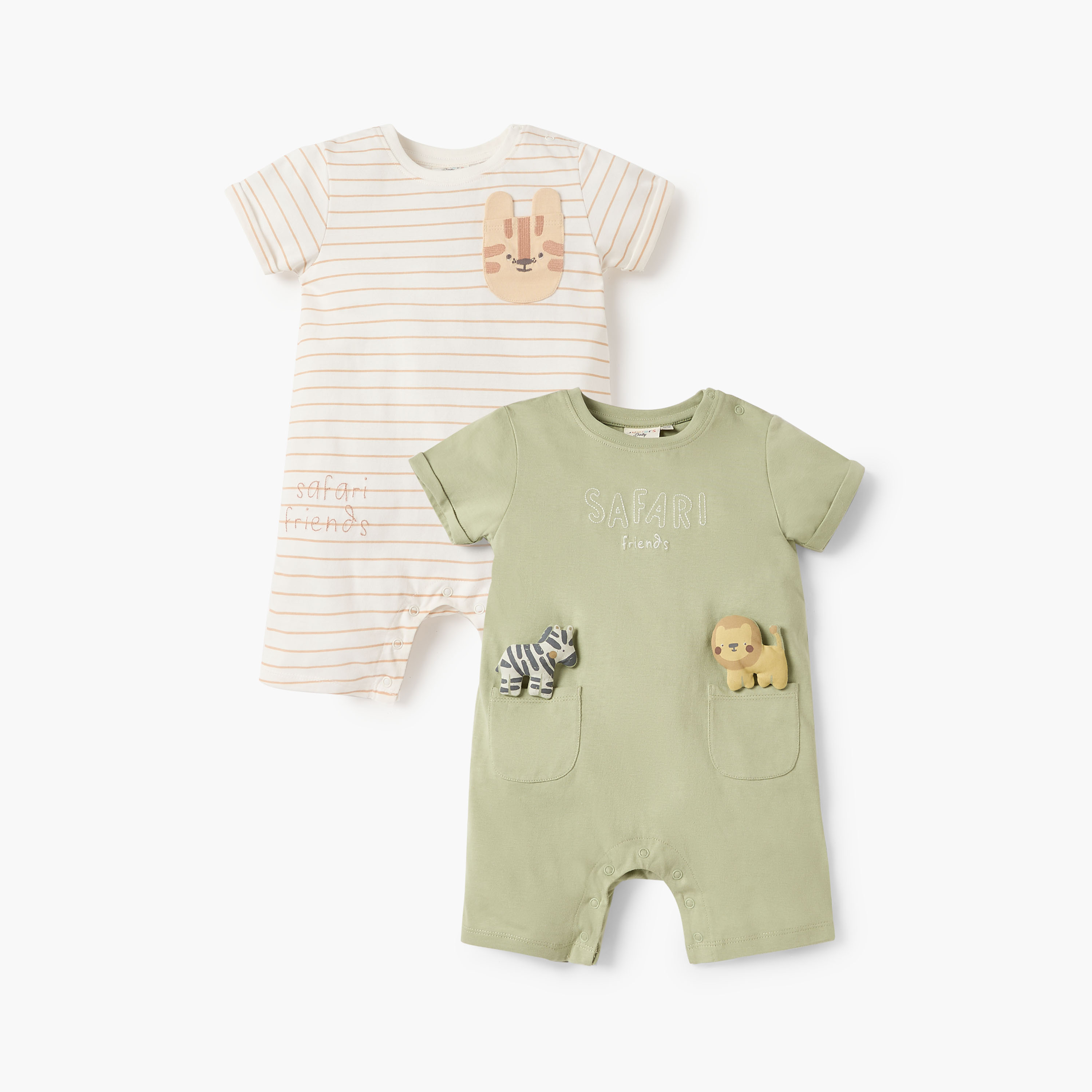 أفرولات بطبعات حيوانات وأزرار إغلاق من جونيورز - طقم من قطعتين-baby-boys-clothing-multipacks-image-1