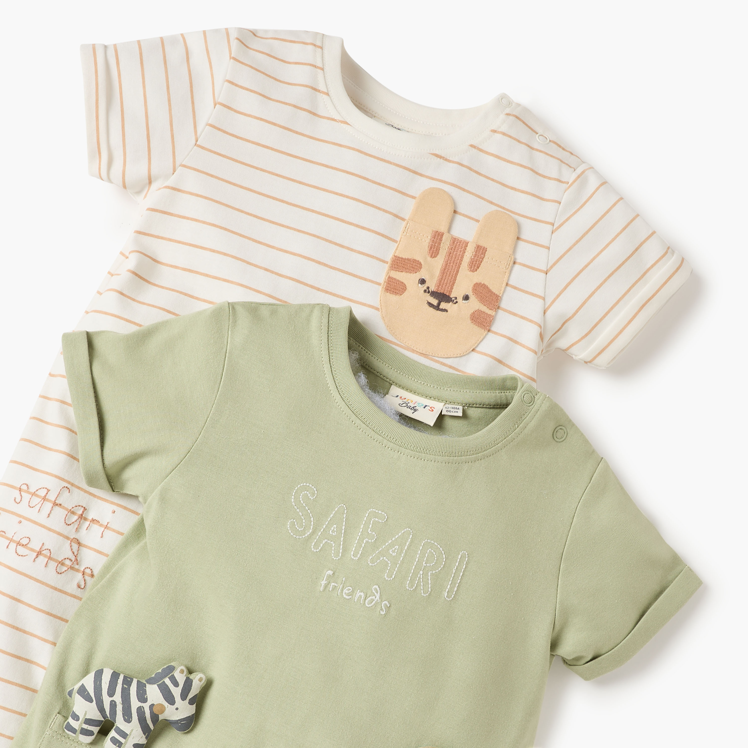 أفرولات بطبعات حيوانات وأزرار إغلاق من جونيورز - طقم من قطعتين-baby-boys-clothing-multipacks-image-4