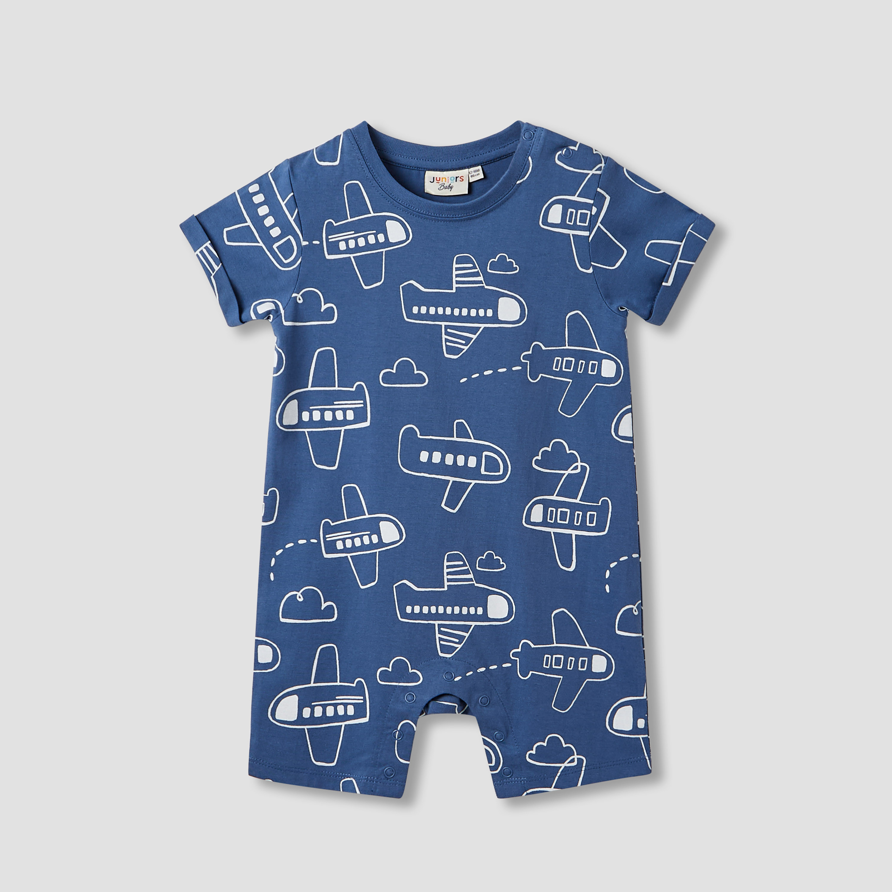 Juniors Aeroplane Print Romper with Short Sleeves - Set of 2-baby-boys-clothing-rompers-image-2