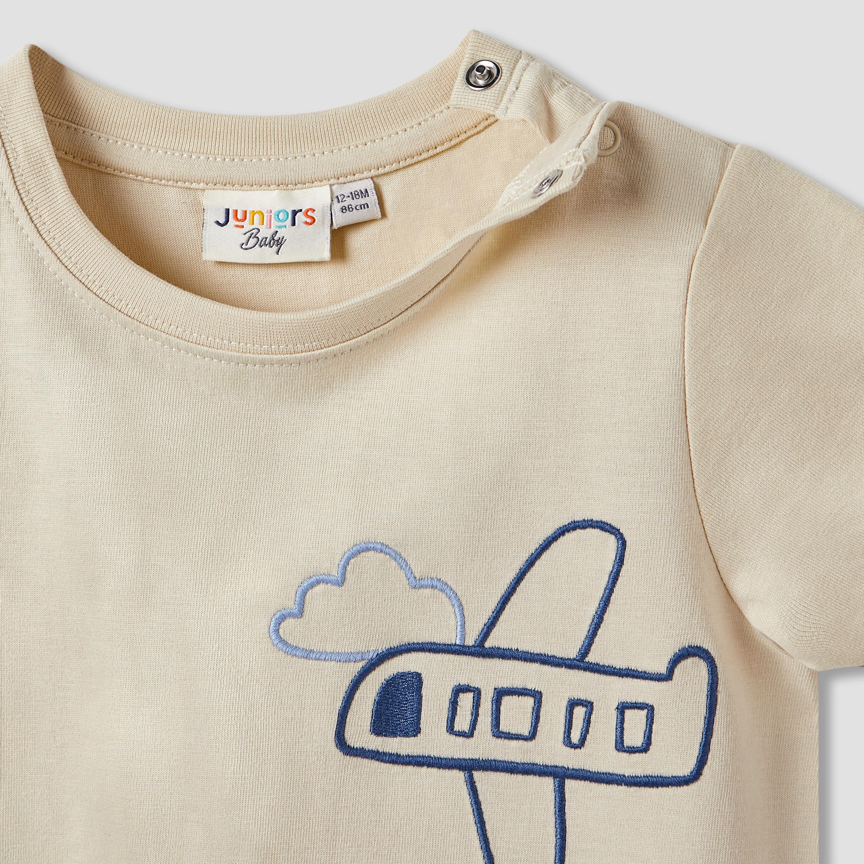 Juniors Aeroplane Print Romper with Short Sleeves - Set of 2-baby-boys-clothing-rompers-image-4