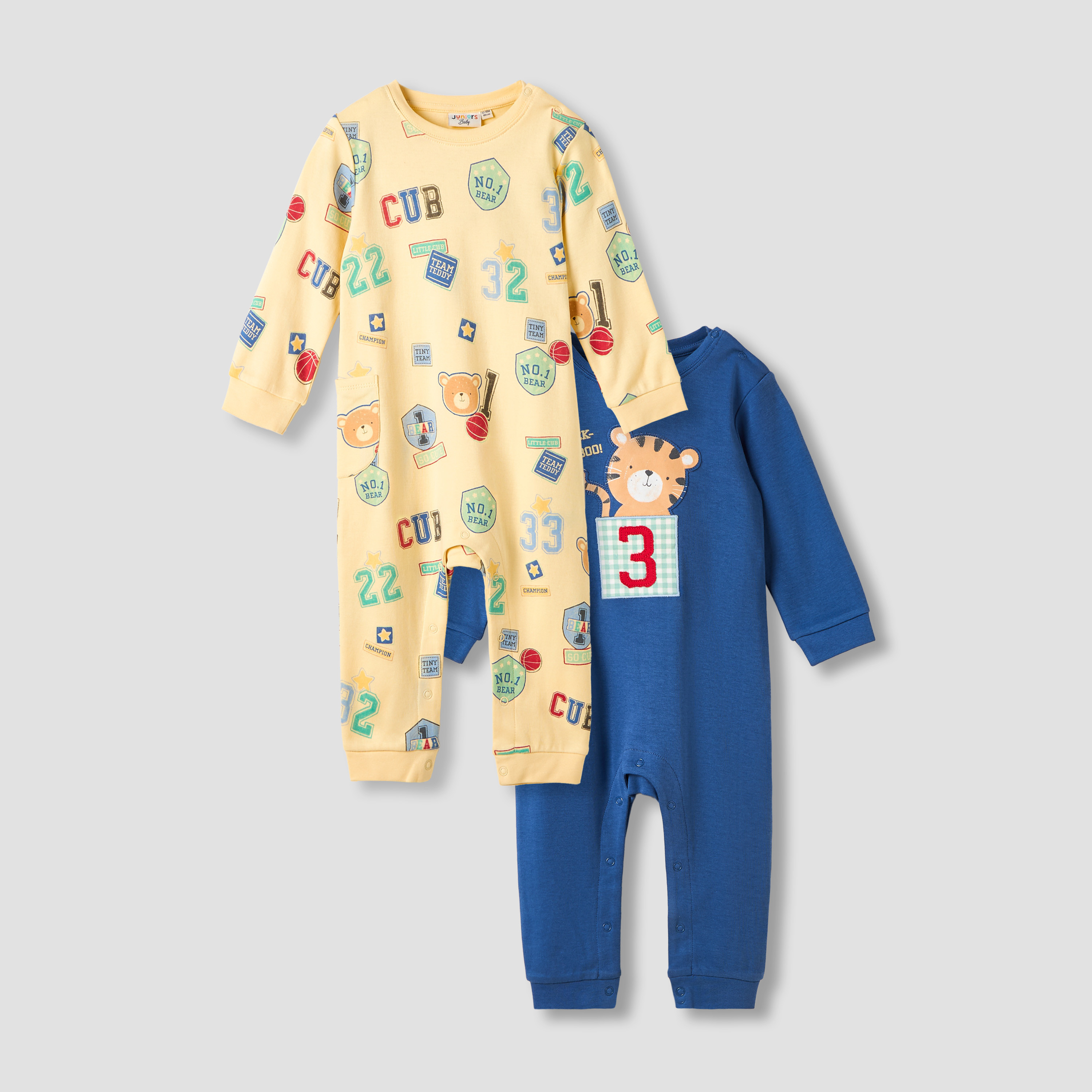 Juniors Printed Romper with Long Sleeves - Set of 2-baby-boys-clothing-rompers-image-1