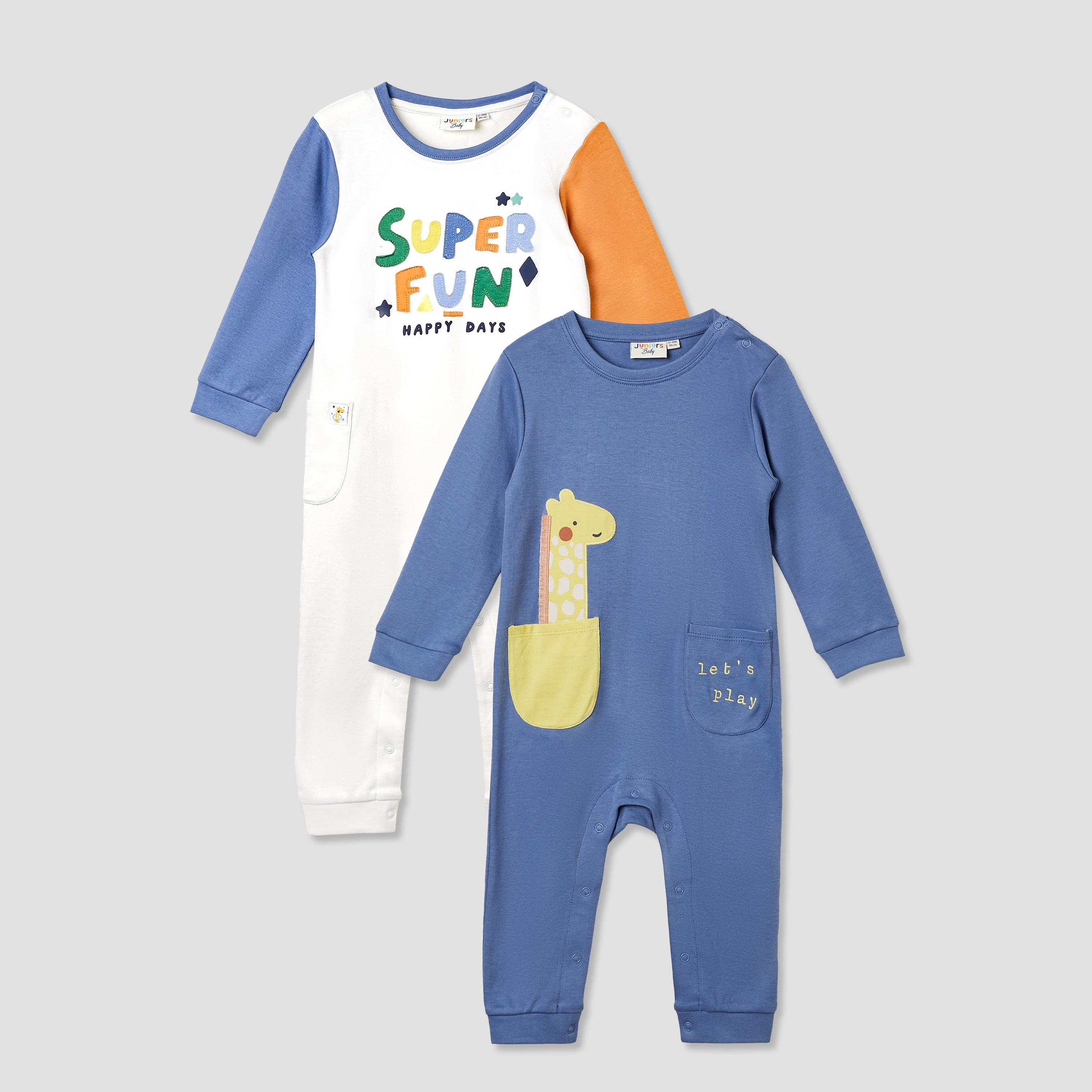 Juniors Assorted Sleepsuit with Long Sleeves - Set of 2-baby-boys-clothing-rompers-image-1