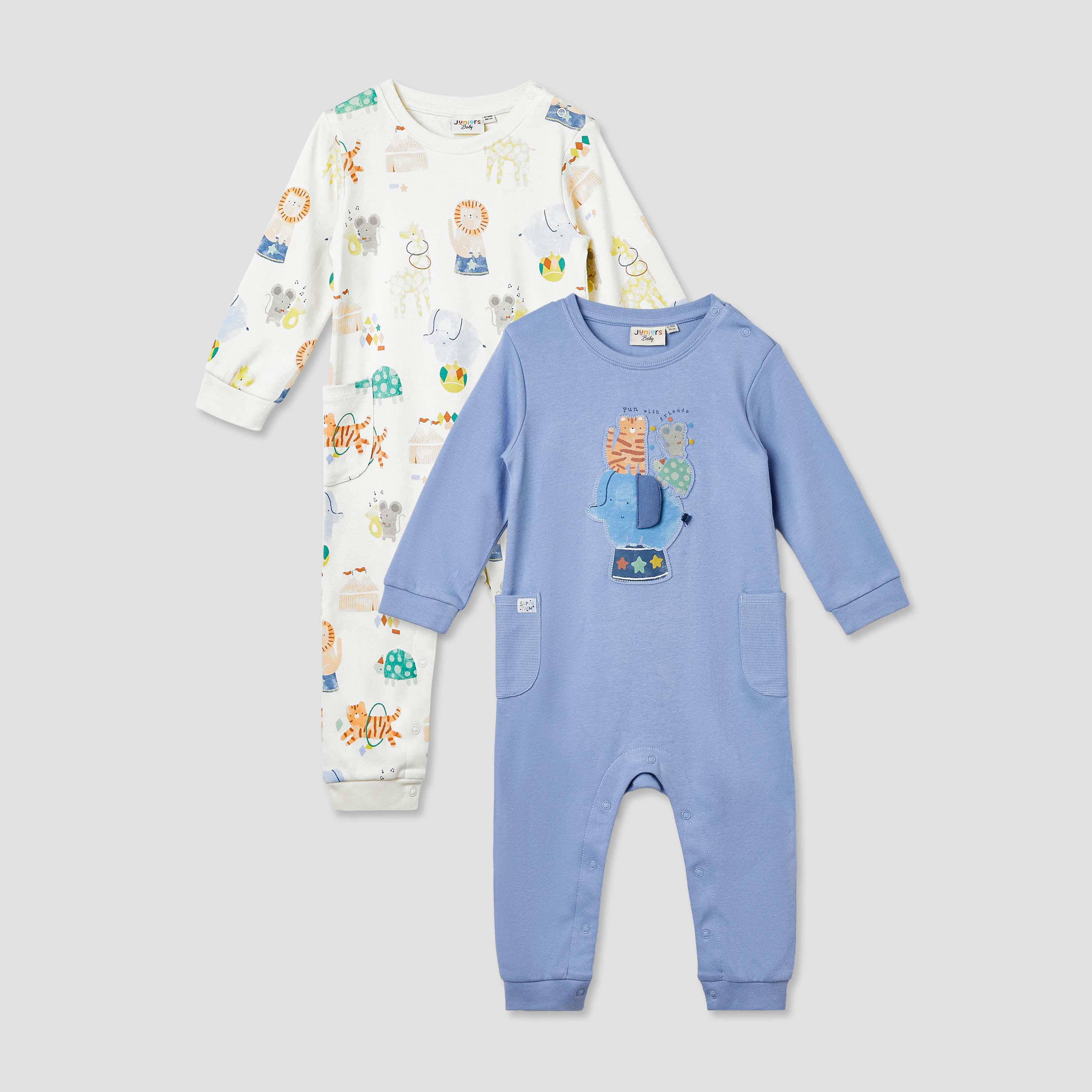 Juniors Printed Sleepsuit with Long Sleeves - Set of 2-baby-boys-clothing-rompers-image-1