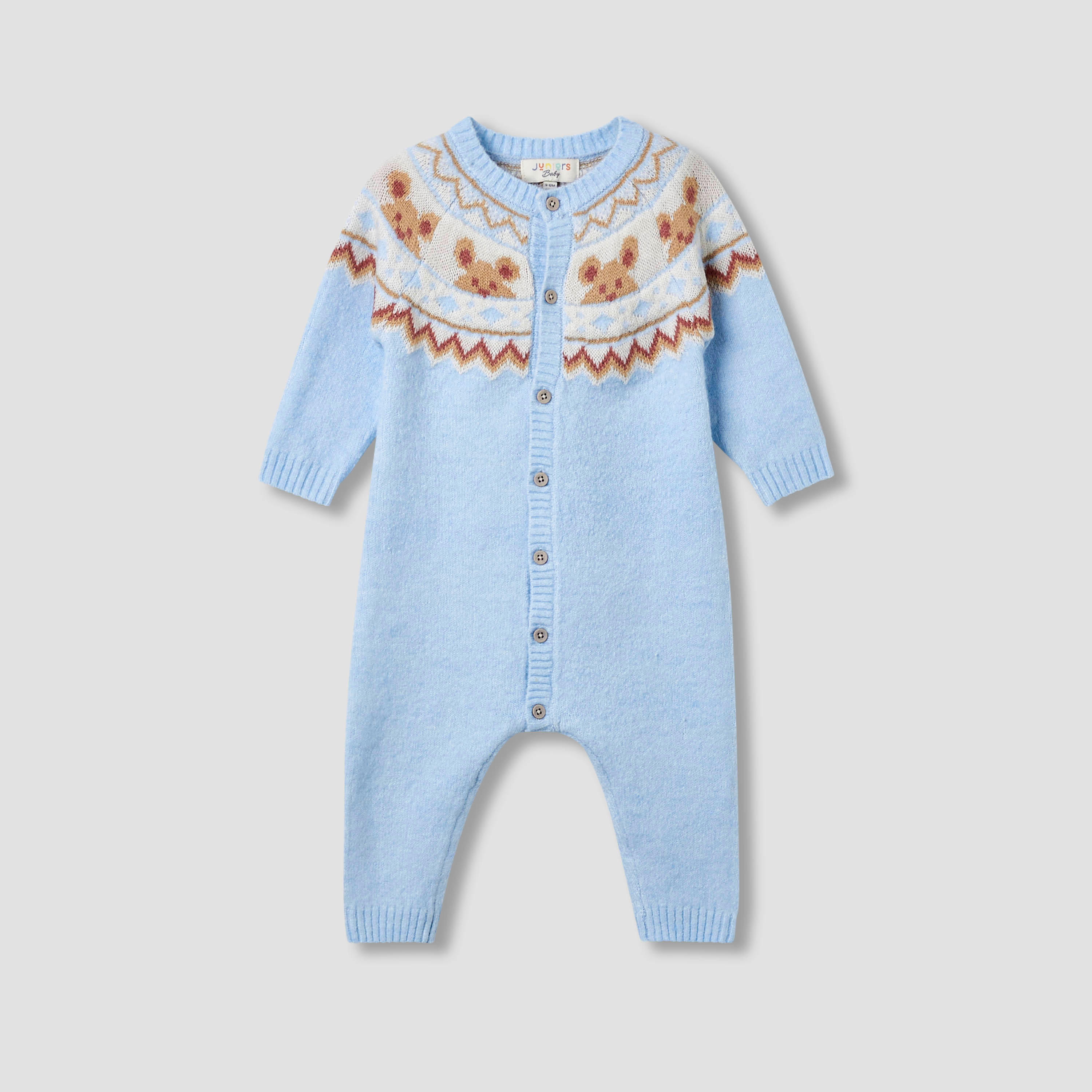 Juniors Round Neck Romper with Button Closure - Polyester Blend - Long Sleeves-baby-boys-clothing-rompers-image-1