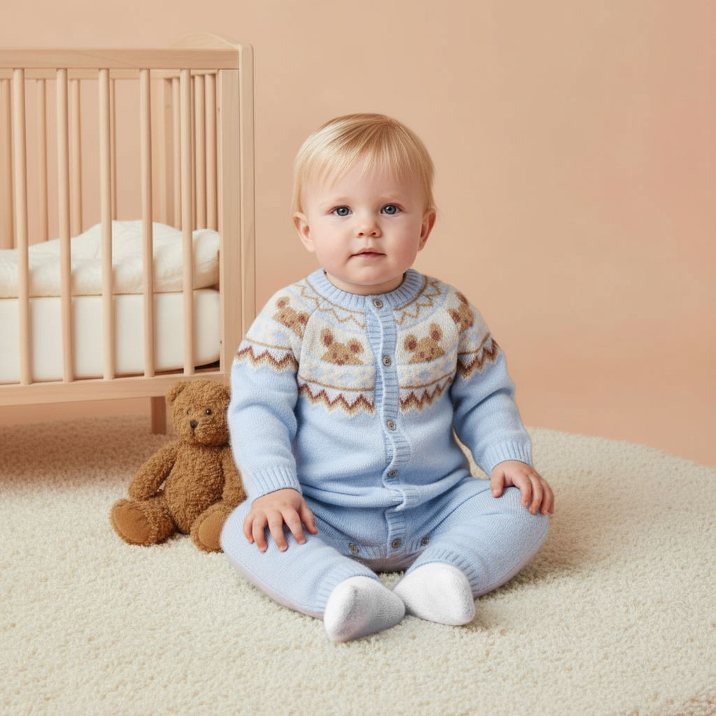 Juniors Round Neck Romper with Button Closure - Polyester Blend - Long Sleeves-baby-boys-clothing-rompers-image-5