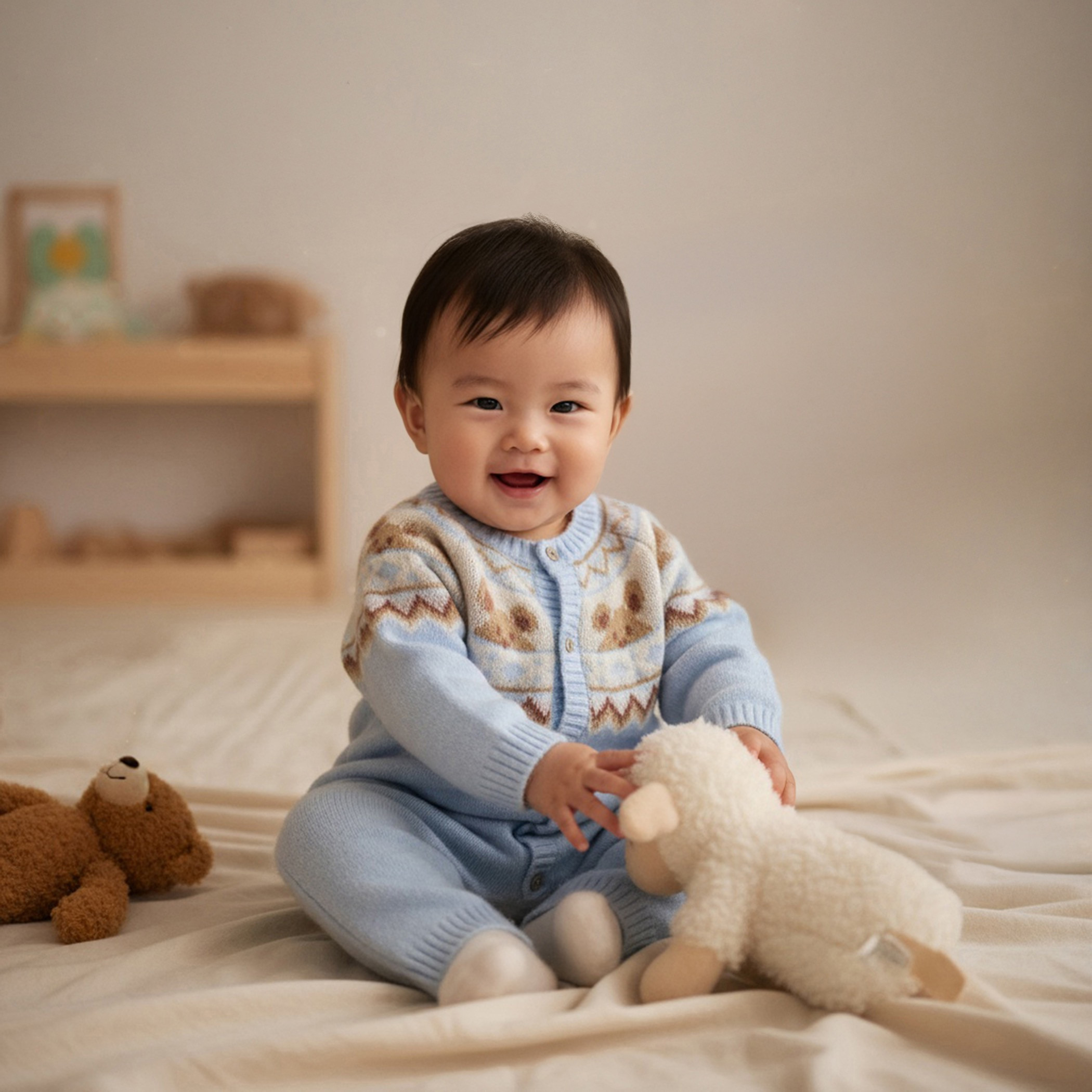 Juniors Round Neck Romper with Button Closure - Polyester Blend - Long Sleeves-baby-boys-clothing-rompers-image-6
