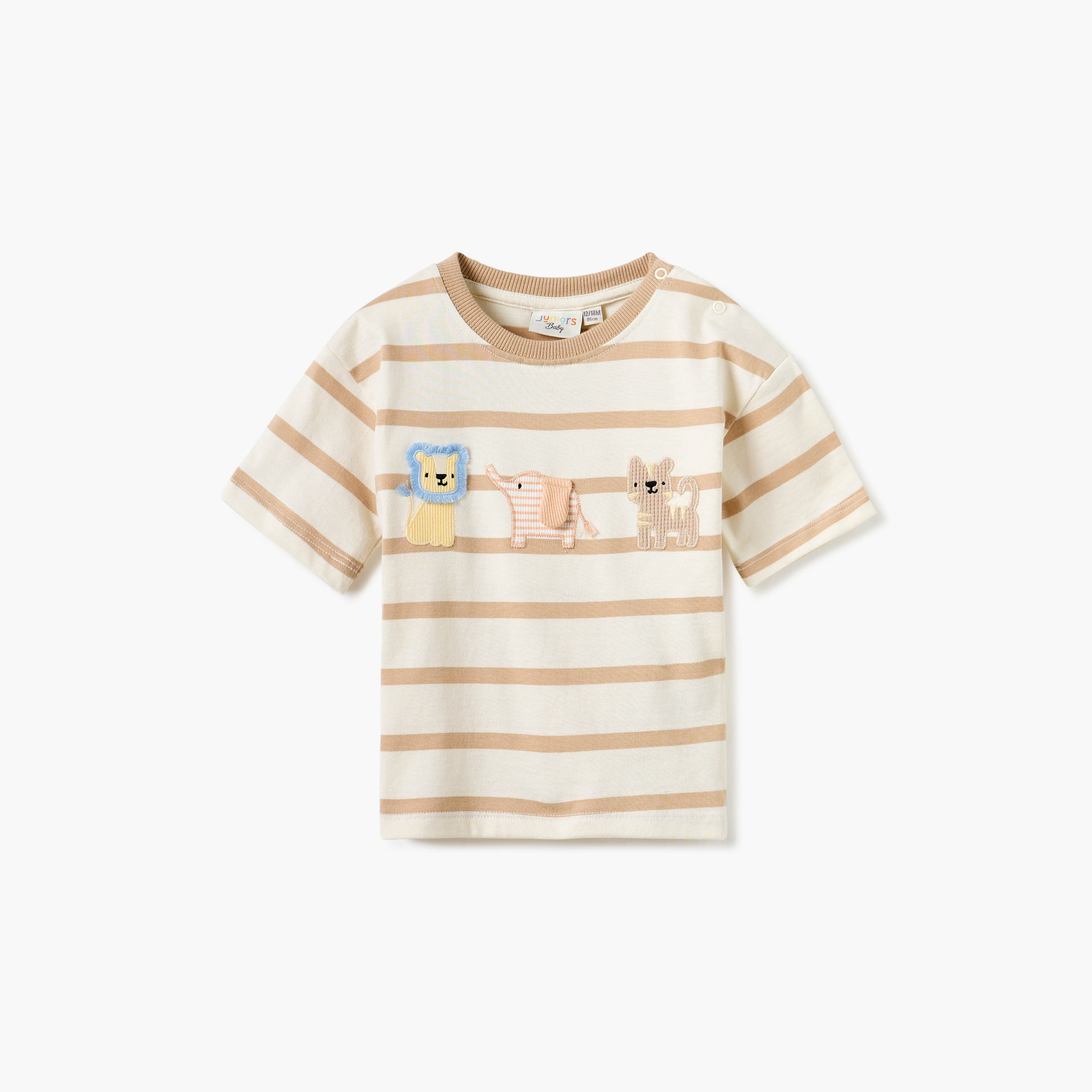 Juniors Striped Crew Neck T-Shirt with Applique Detail-baby-boys-clothing-tshirtsandpolos-image-1