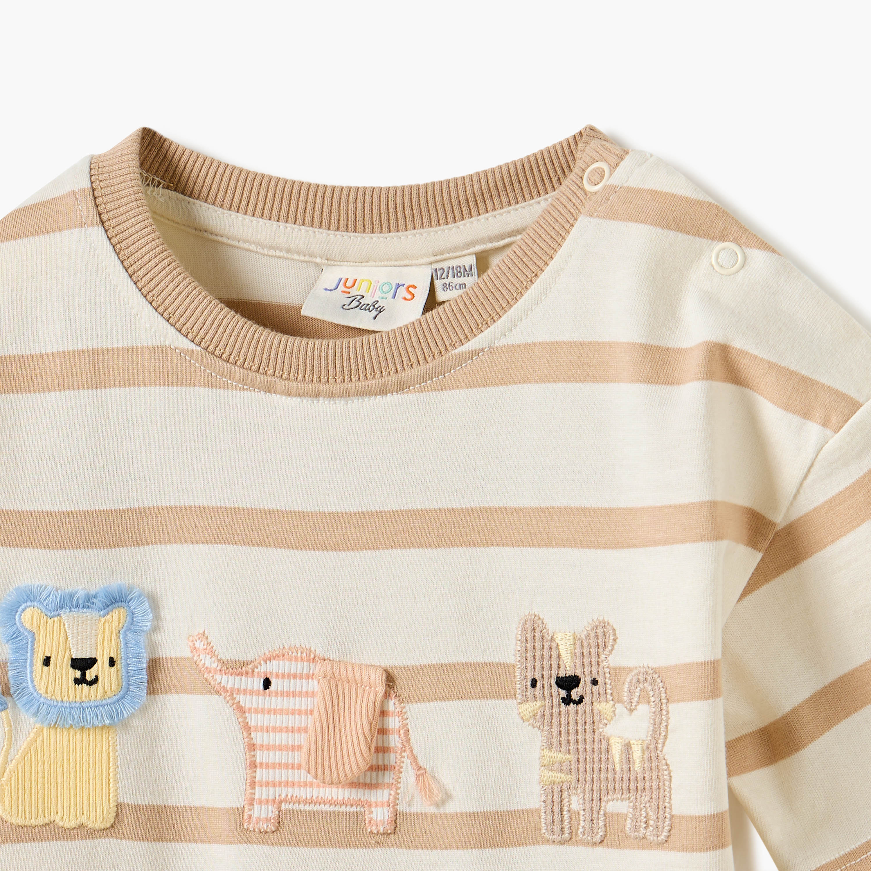 Juniors Striped Crew Neck T-Shirt with Applique Detail-baby-boys-clothing-tshirtsandpolos-image-3