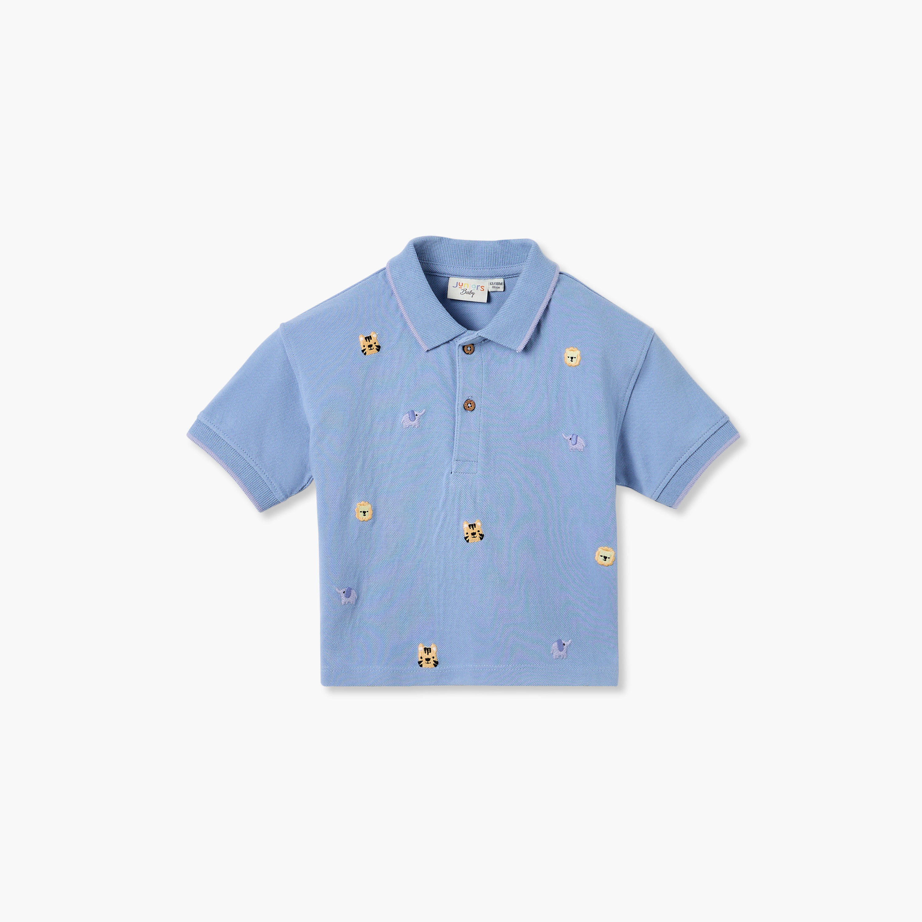Juniors Animal Embroidered Polo T-shirt with Short Sleeves-baby-boys-clothing-tshirtsandpolos-image-1