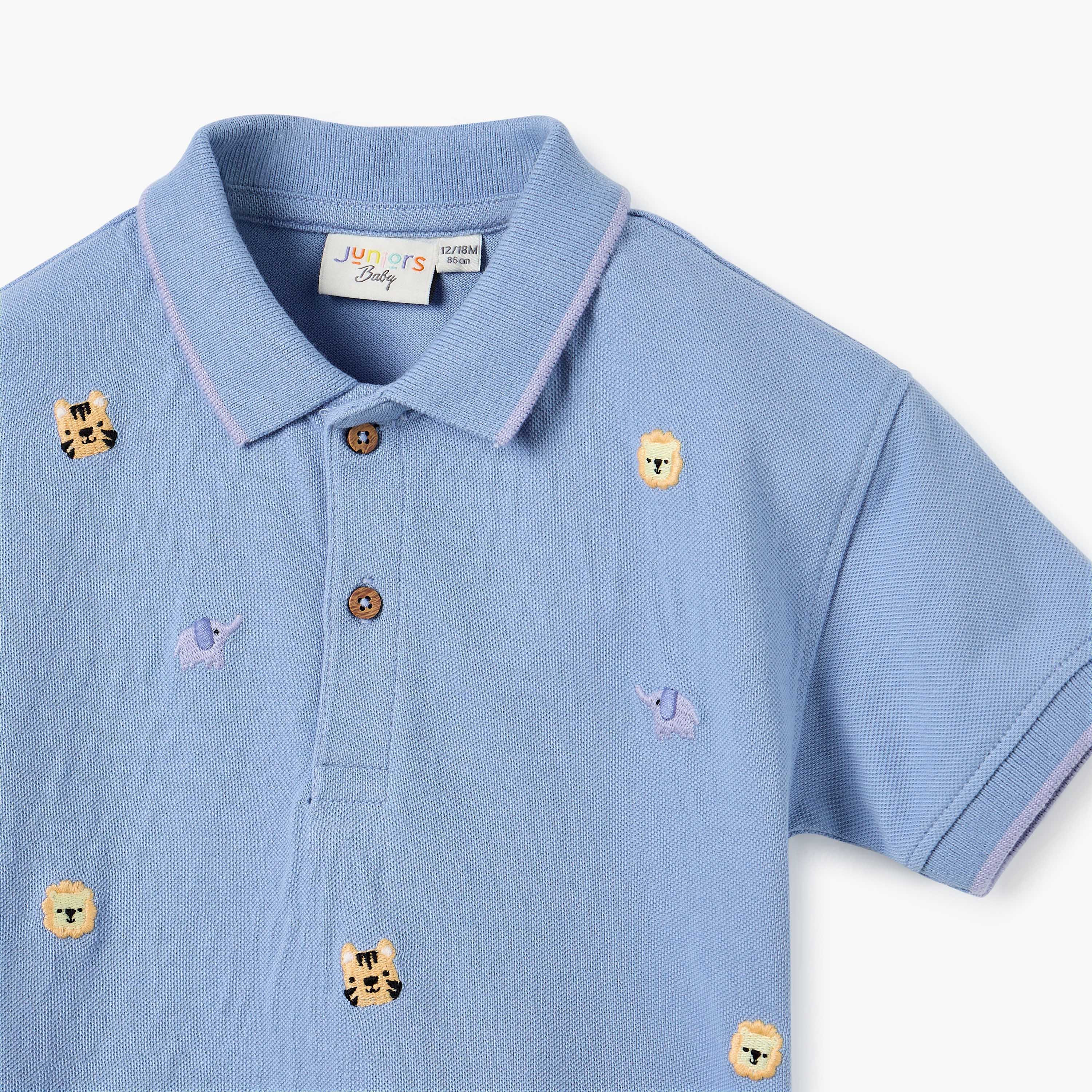 Juniors Animal Embroidered Polo T-shirt with Short Sleeves-baby-boys-clothing-tshirtsandpolos-image-3