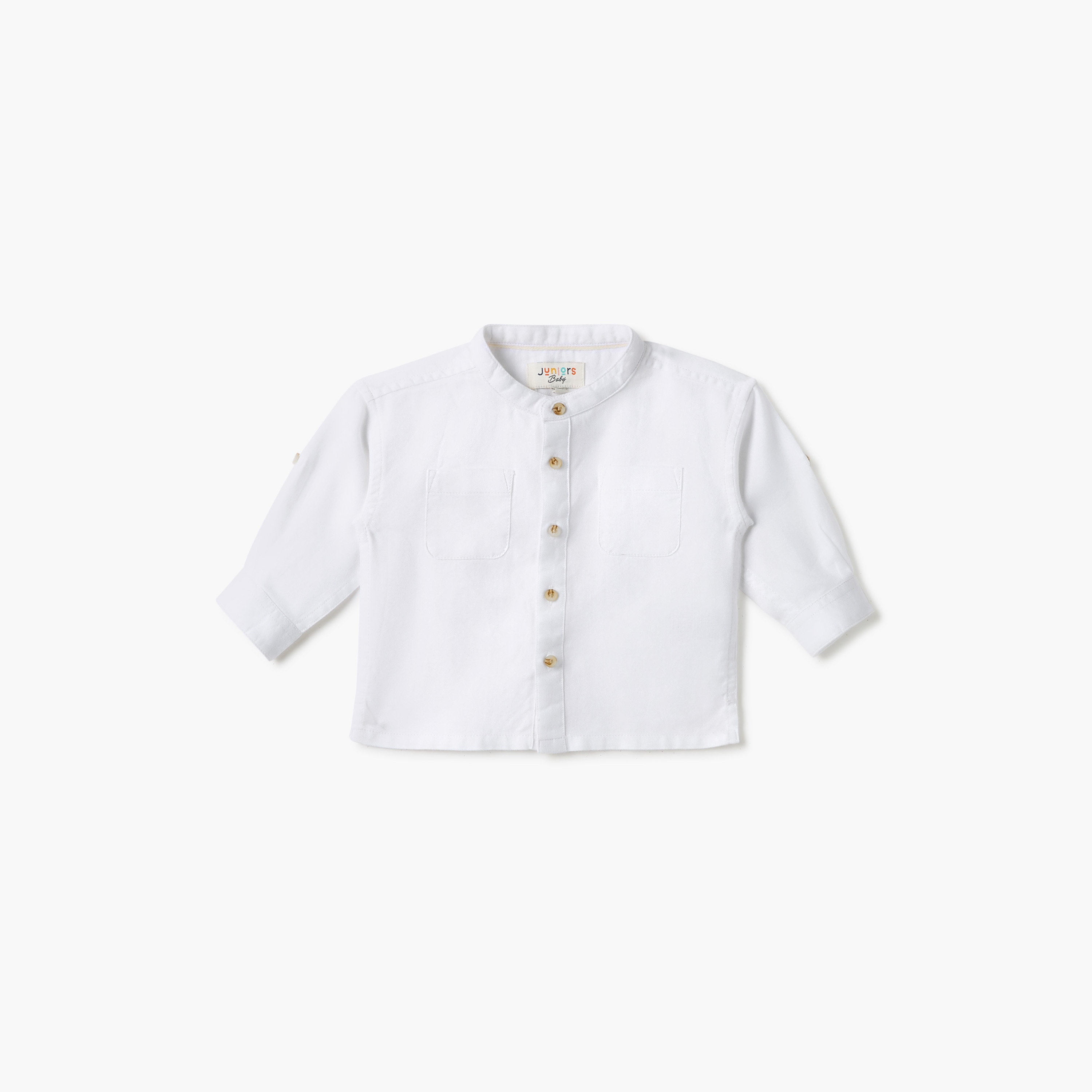 Juniors Solid Mandarin Collar Shirt with Long Sleeves-baby-boys-clothing-shirts-image-1