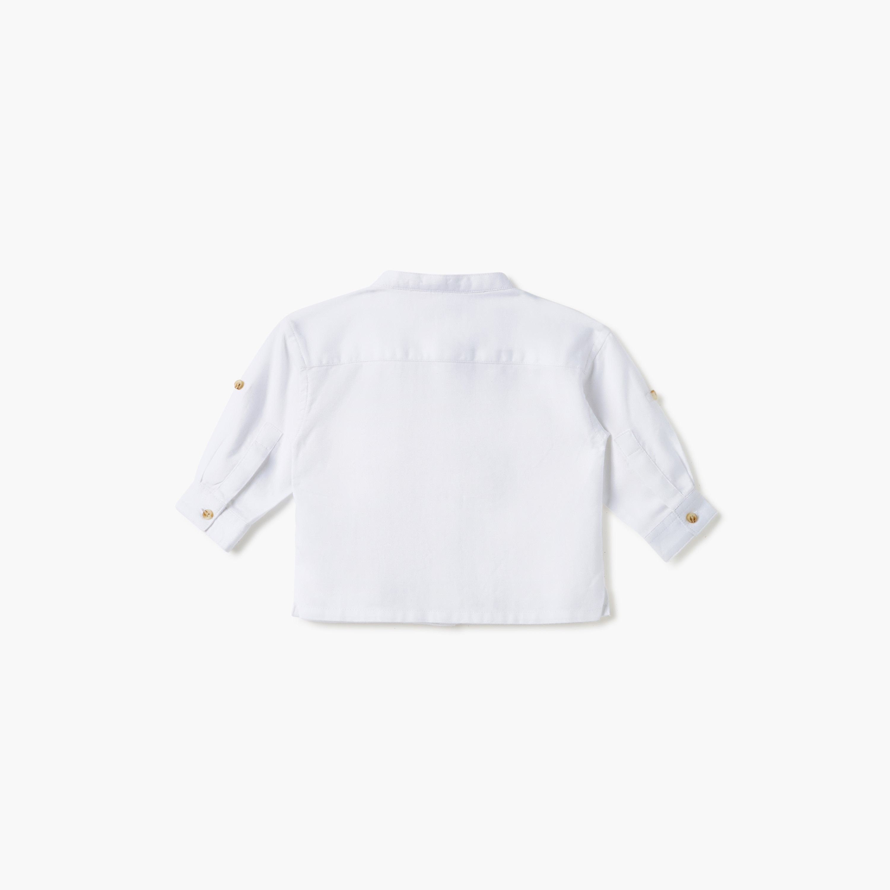 Juniors Solid Mandarin Collar Shirt with Long Sleeves-baby-boys-clothing-shirts-image-2