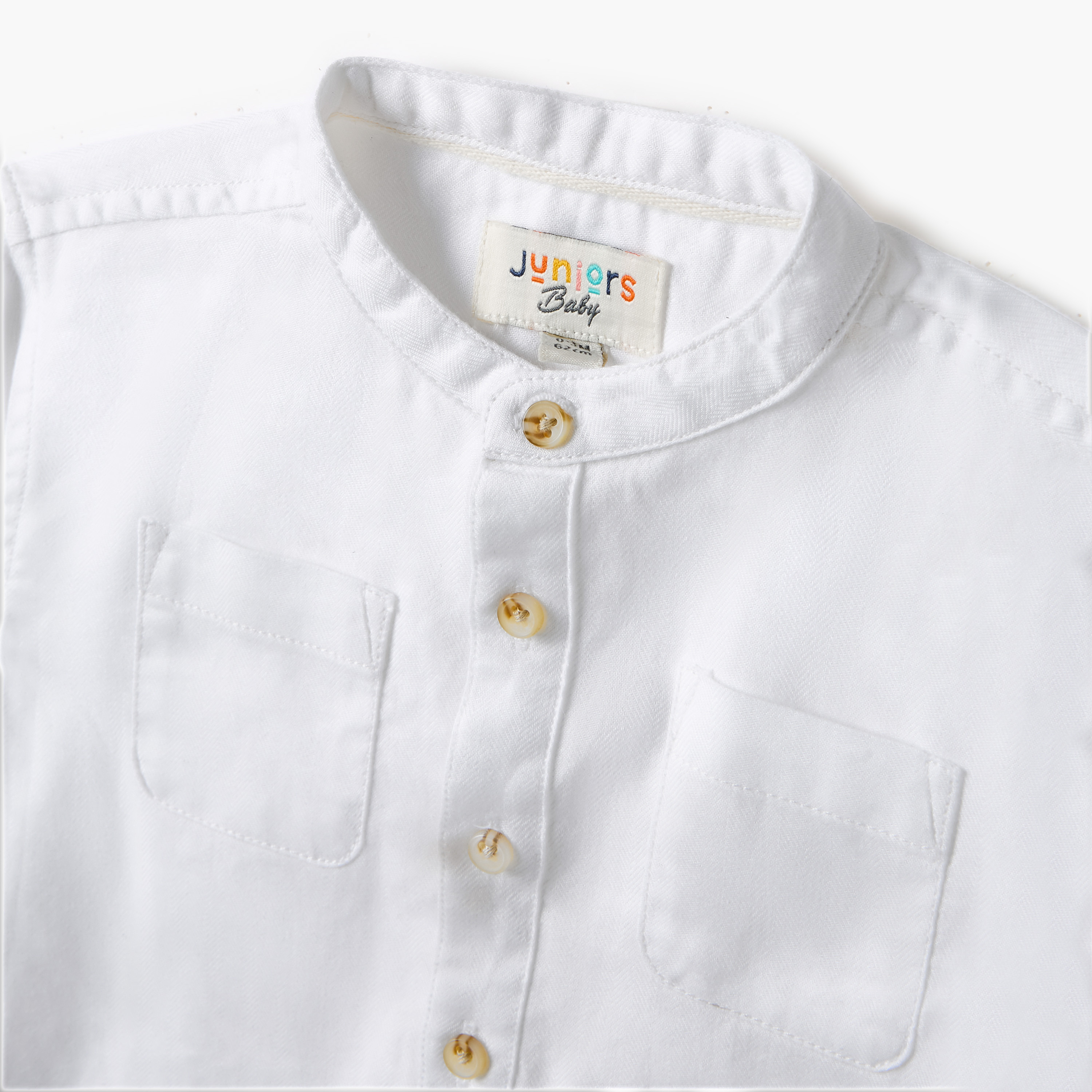 Juniors Solid Mandarin Collar Shirt with Long Sleeves-baby-boys-clothing-shirts-image-3