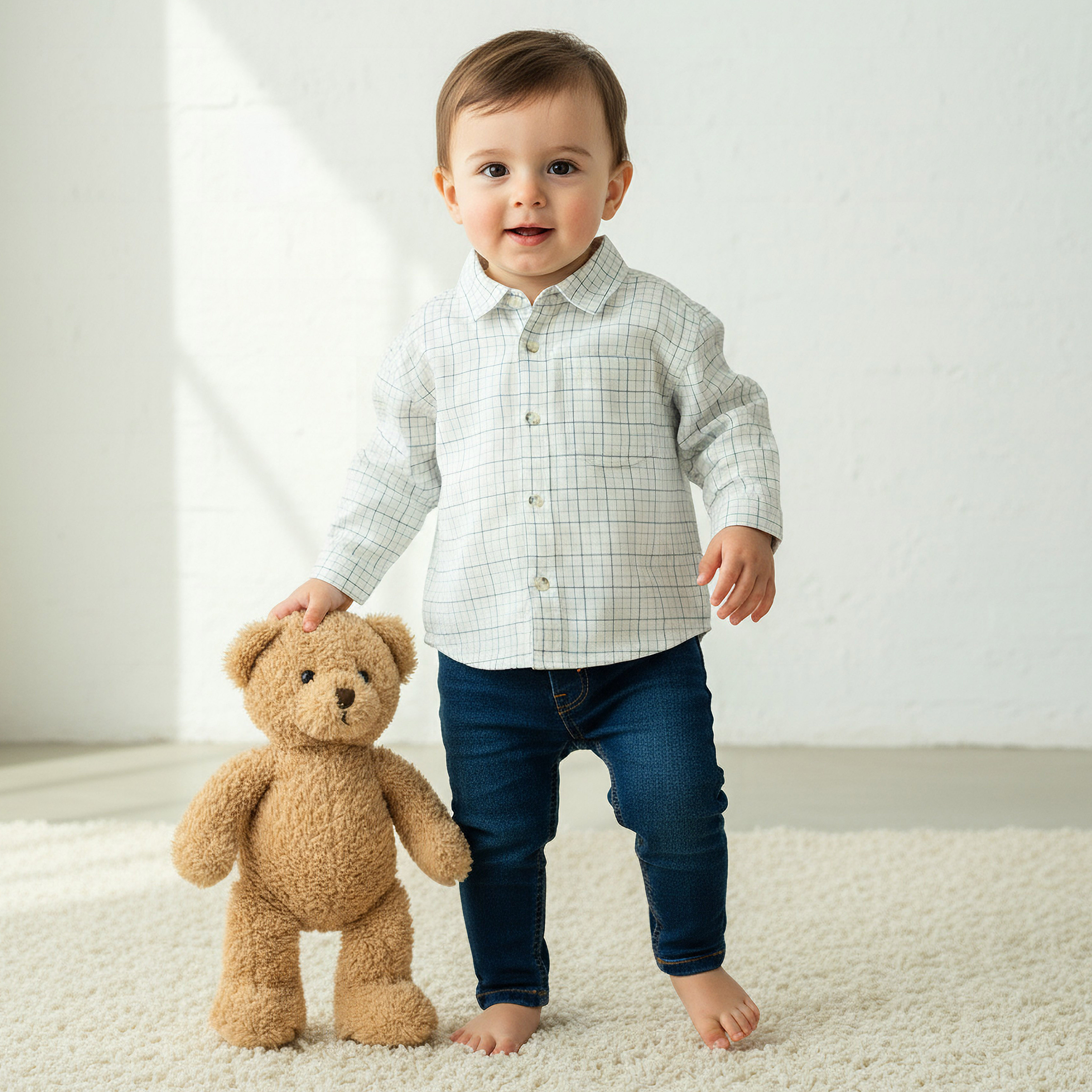 Juniors Boys Collared Neck Shirt with Pocket - Cotton - Long Sleeves-baby-boys-clothing-shirts-image-1