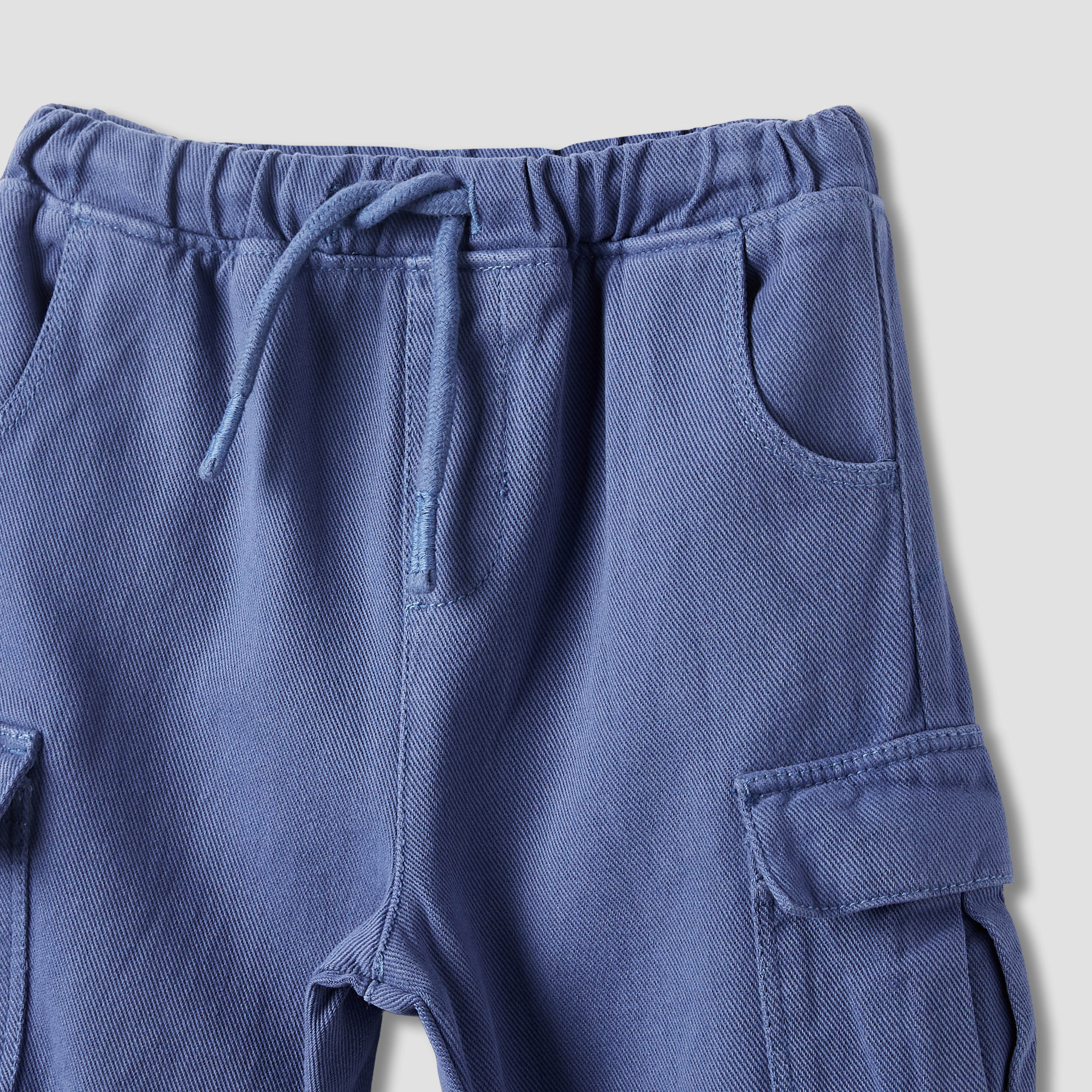 Juniors Solid Cargo Joggers with Pockets-baby-boys-clothing-bottoms-joggersandtrackpants-image-3