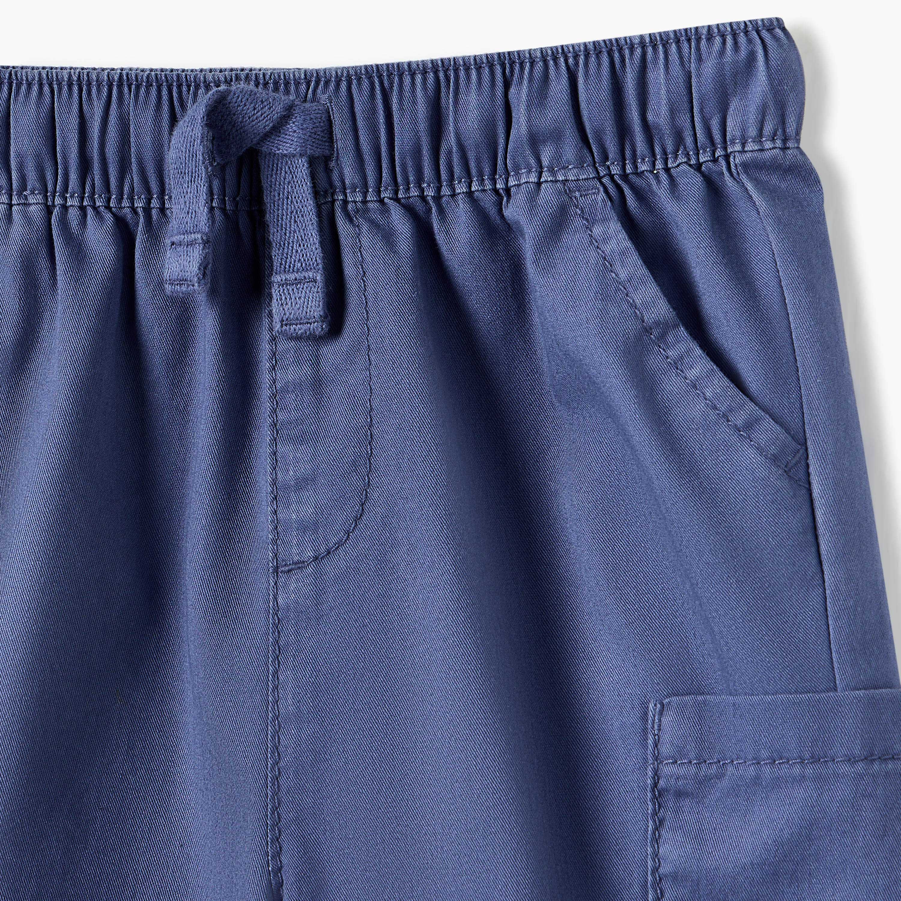 Juniors Solid Shorts with Elasticated Waistband and Pockets-baby-boys-clothing-bottoms-shorts-image-3