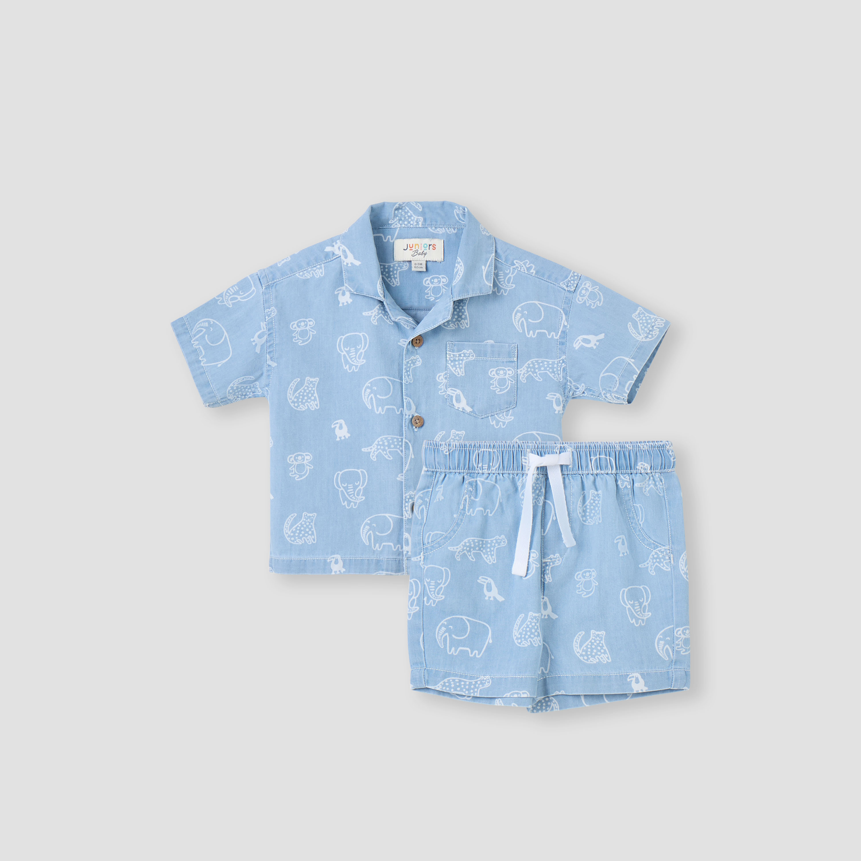 Juniors Animal Print Denim Shirt and Shorts Set-baby-boys-clothing-setsandcoords-image-1